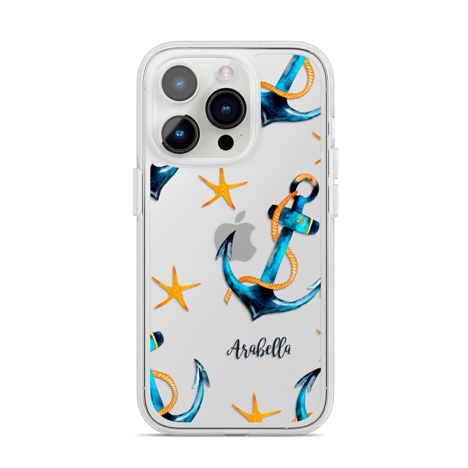 Personalised Nautical iPhone 14 Pro Clear Tough Case Silver