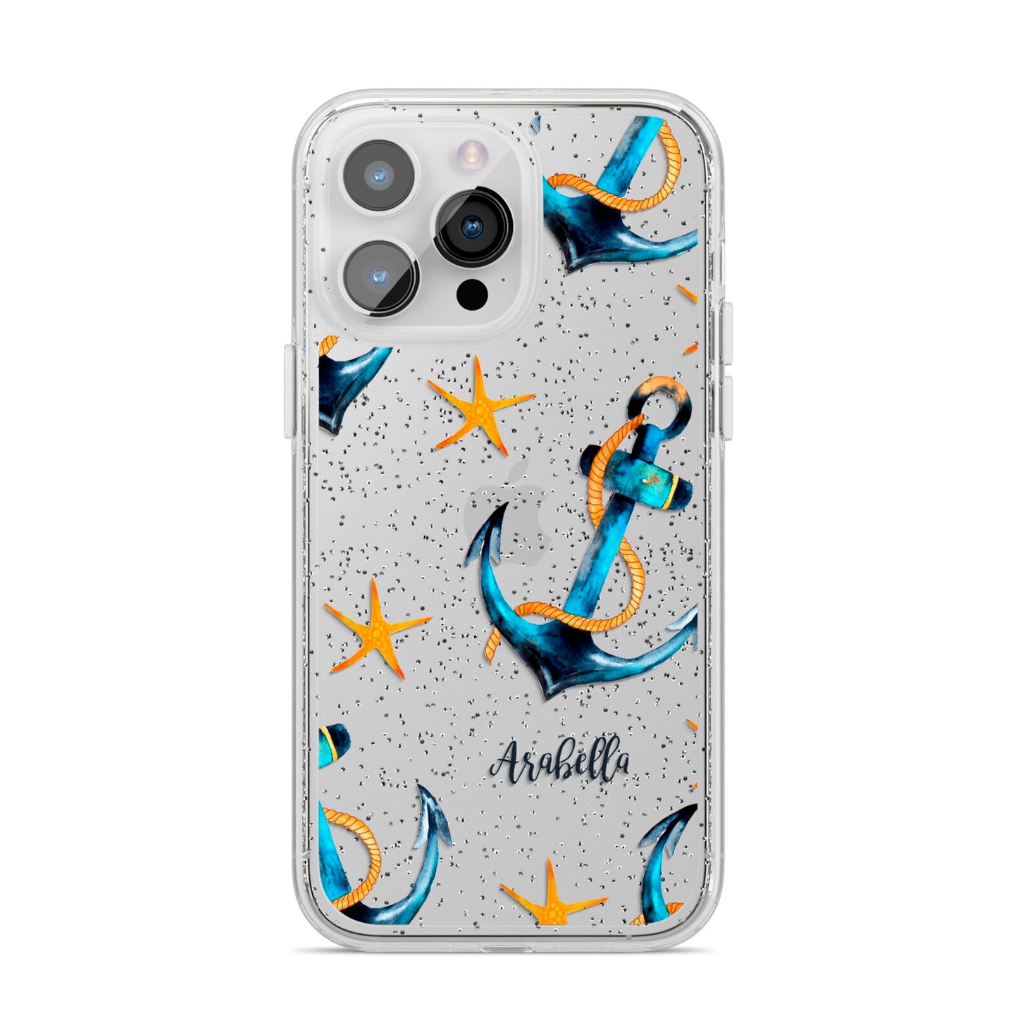 Personalised Nautical iPhone 14 Pro Max Glitter Tough Case Silver