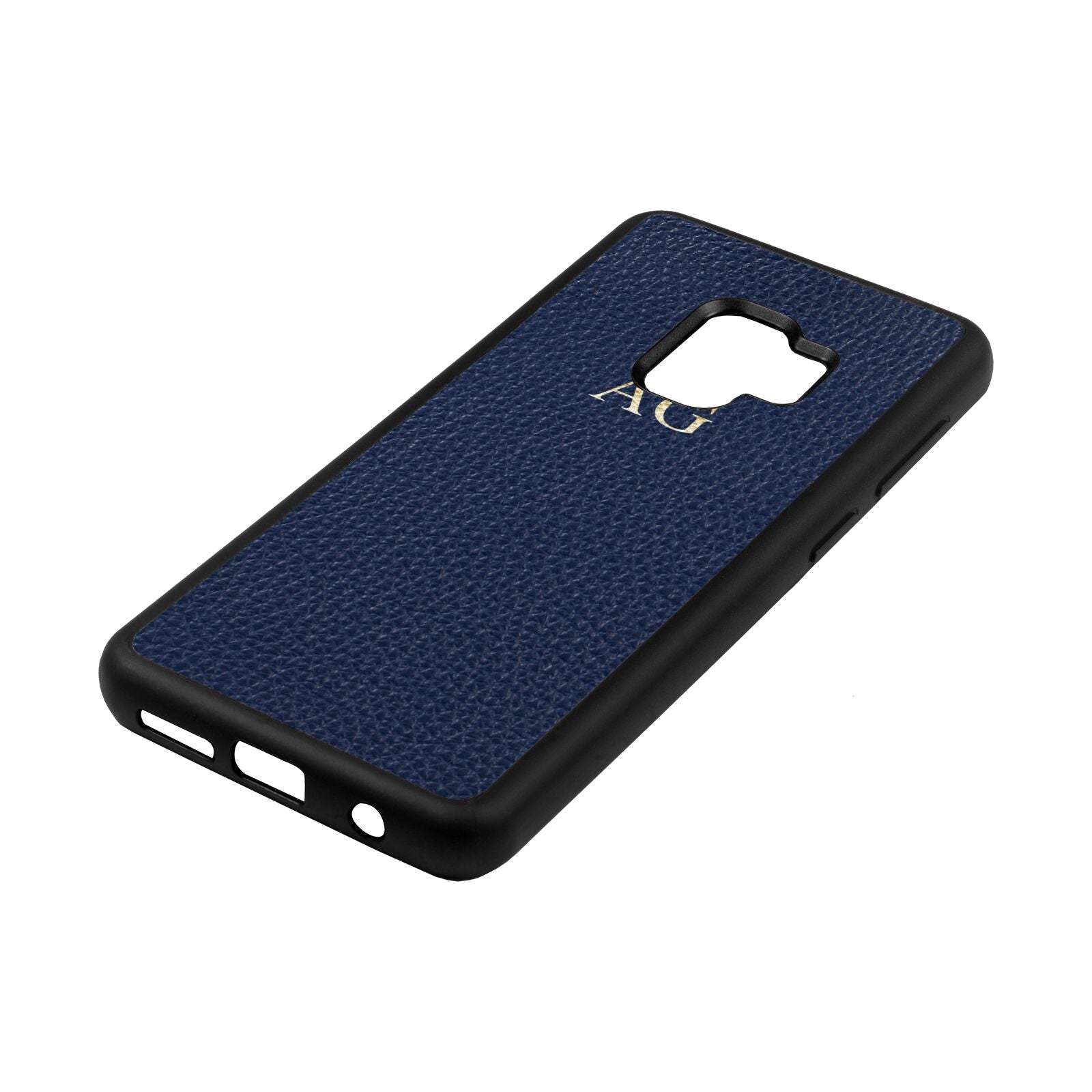 Personalised Navy Blue Pebble Leather Samsung S9 Case Side Angle