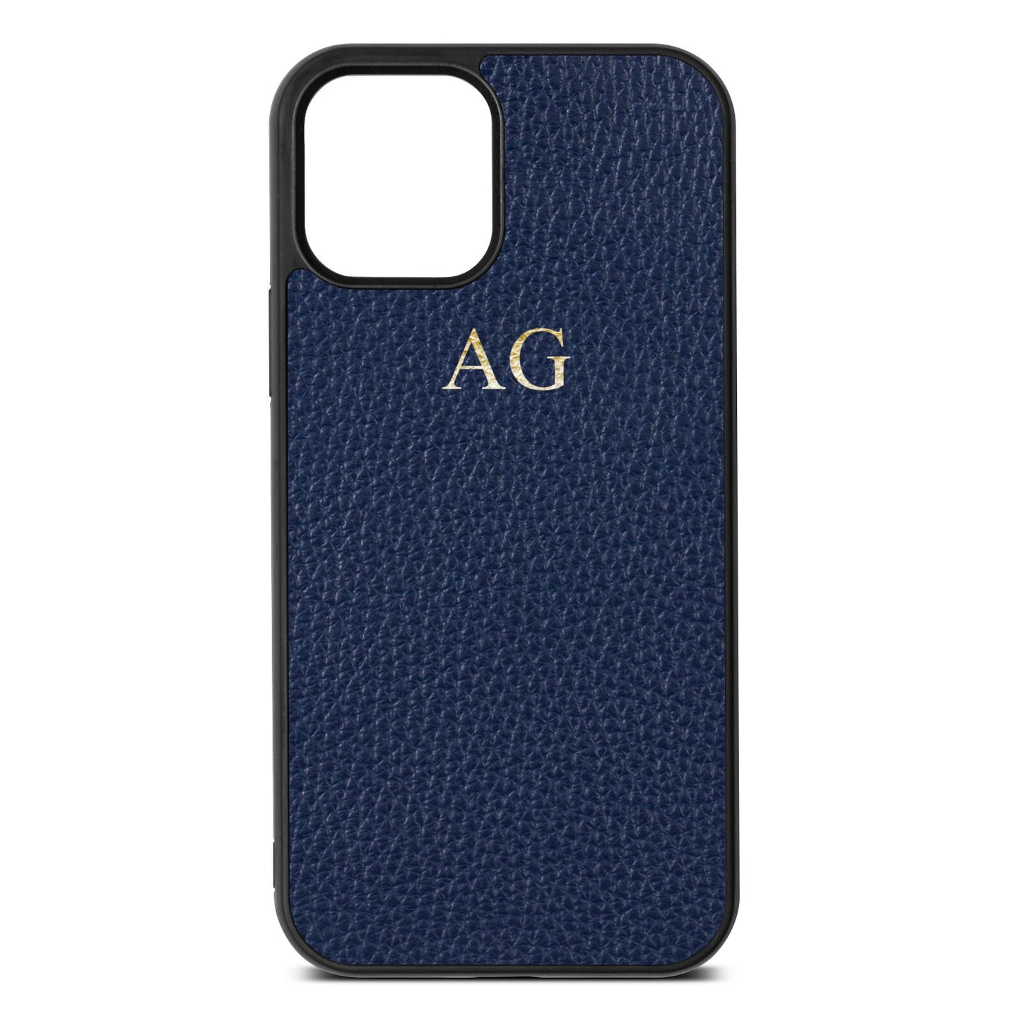 Personalised Navy Blue Pebble Leather iPhone 12 Case