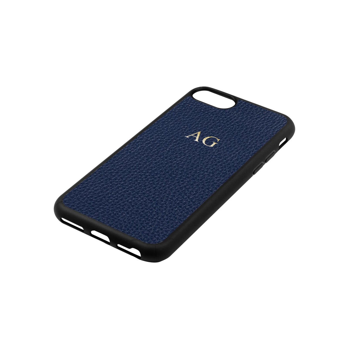 Personalised Navy Blue Pebble Leather iPhone 8 Case Side Angle