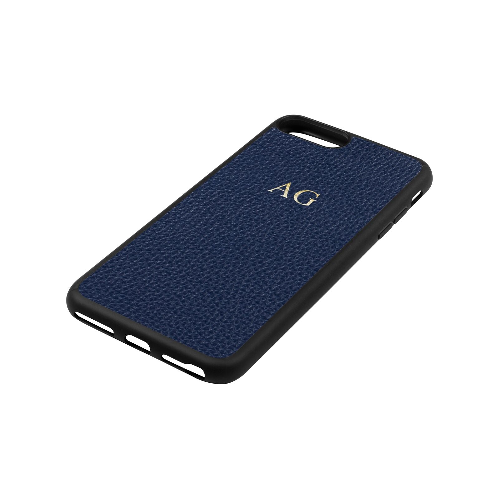Personalised Navy Blue Pebble Leather iPhone 8 Plus Case Side Angle