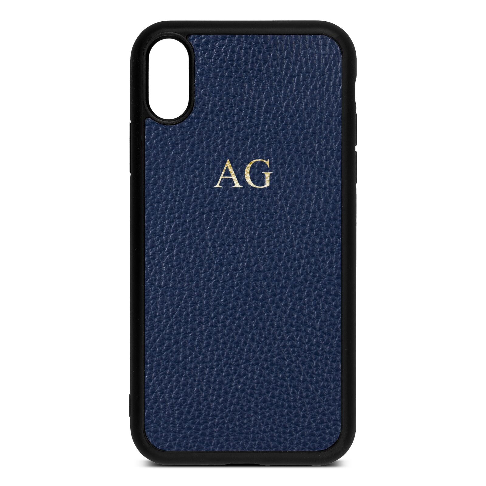 Personalised Navy Blue Pebble Leather iPhone Xr Case