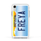 Personalised Nevada License Plate Apple iPhone XR Impact Case White Edge on Silver Phone