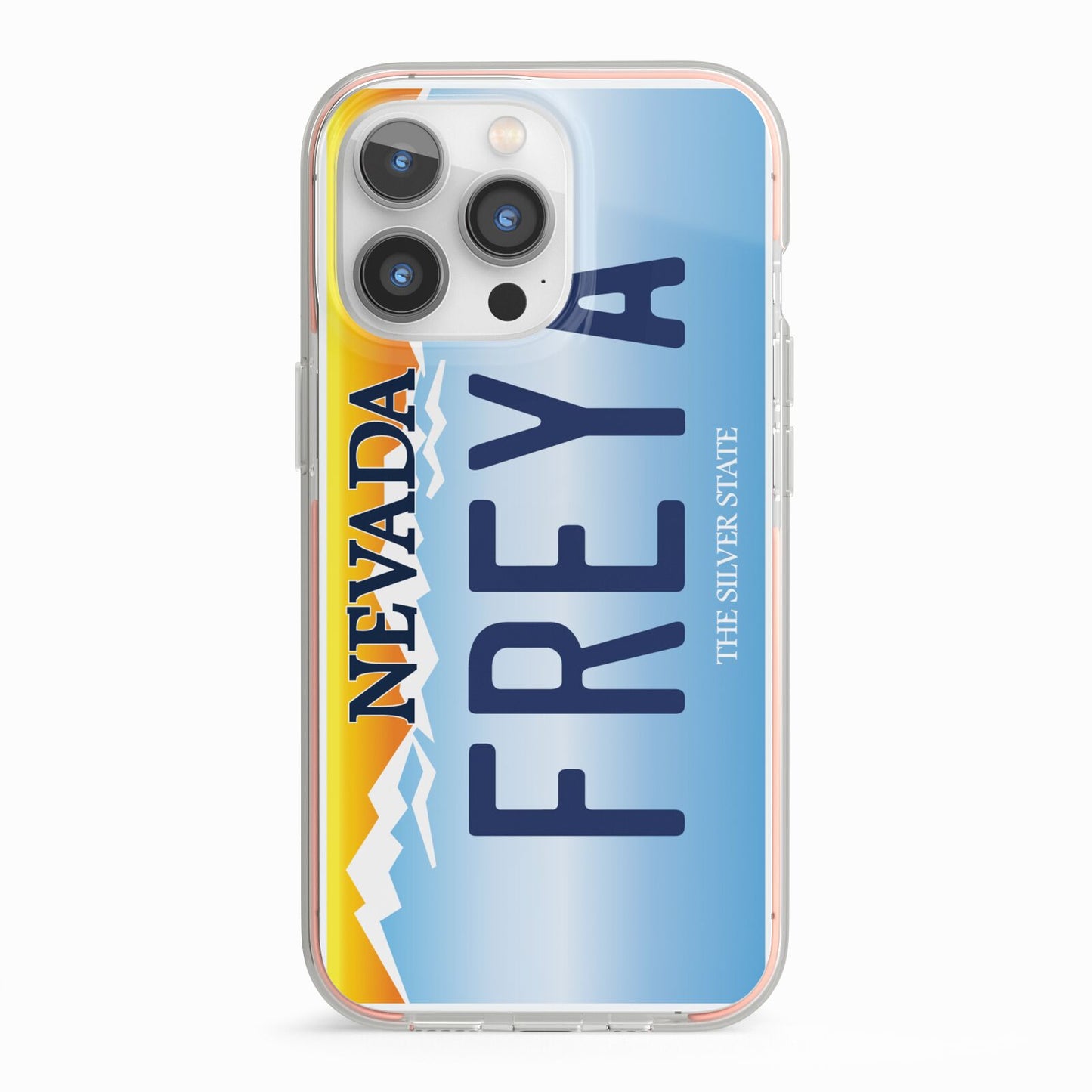 Personalised Nevada License Plate iPhone 13 Pro TPU Impact Case with Pink Edges