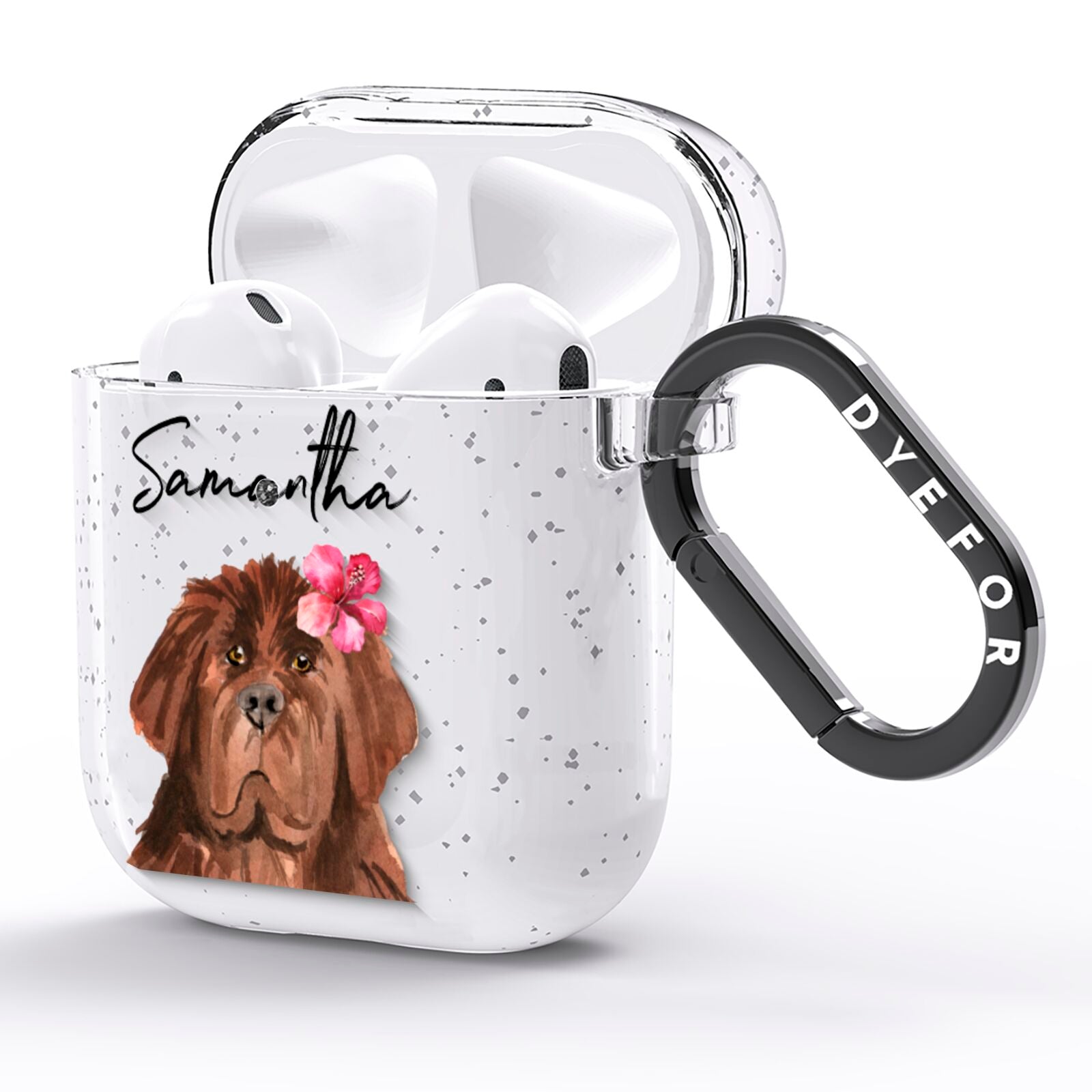 Personalised Newfoundland AirPods Glitter Case Side Image