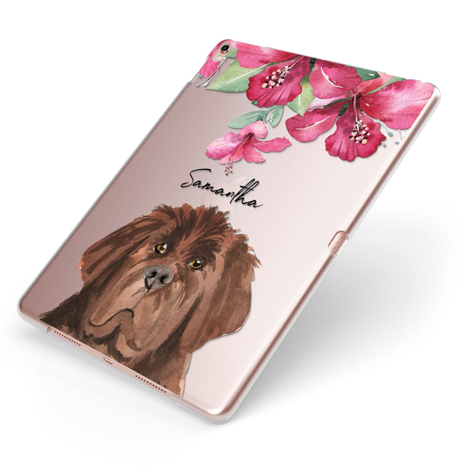 Personalised Newfoundland Apple iPad Case on Rose Gold iPad Side View