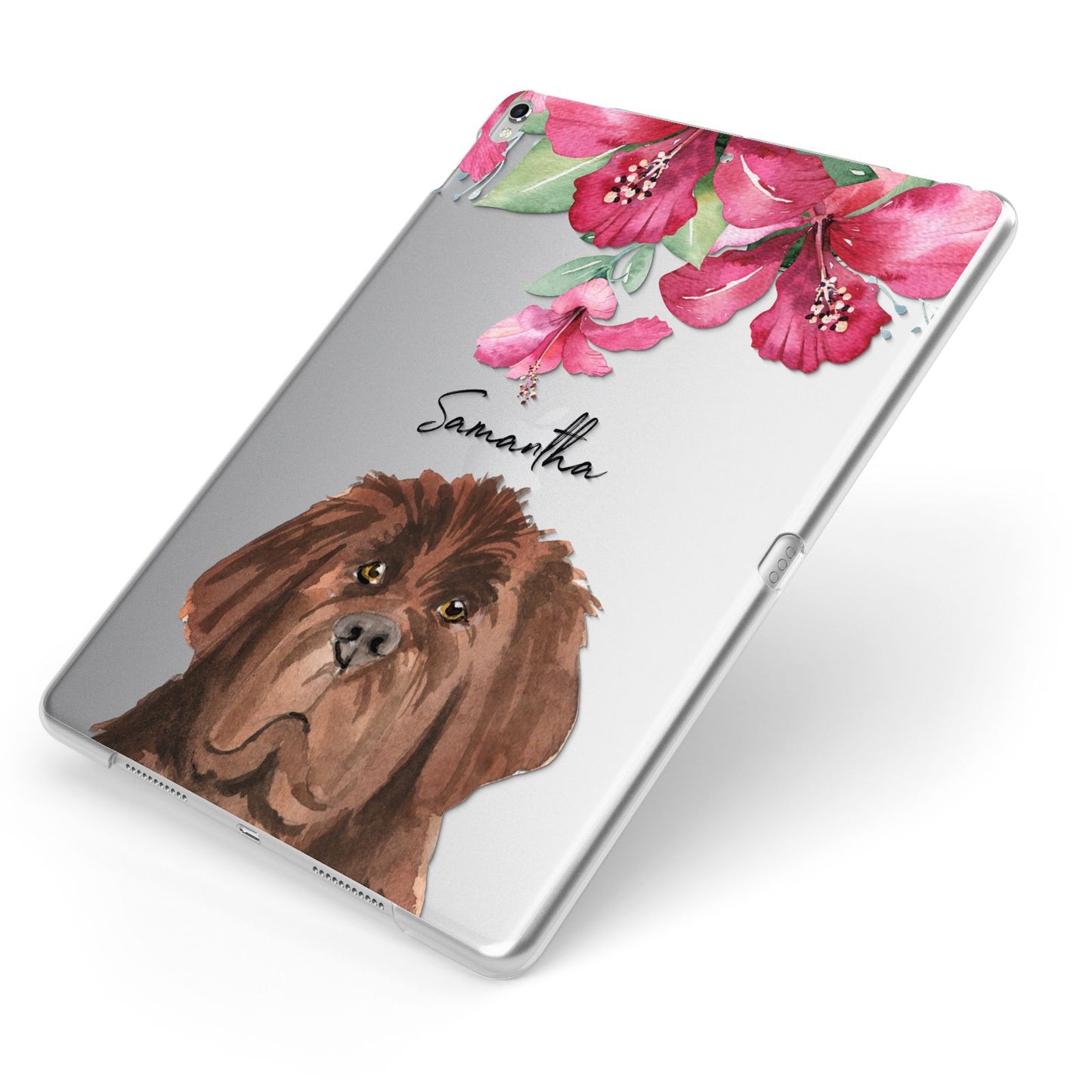 Personalised Newfoundland Apple iPad Case on Silver iPad Side View