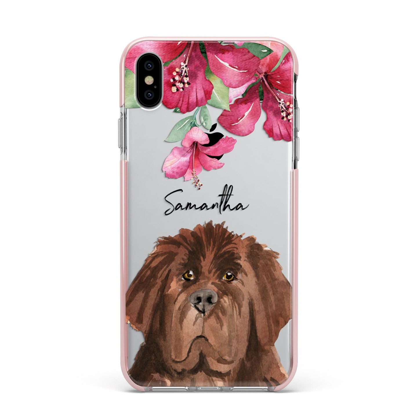 Personalised Newfoundland Apple iPhone Xs Max Impact Case Pink Edge on Silver Phone