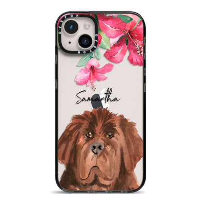 Personalised Newfoundland iPhone 14 Plus Black Impact Case on Silver phone