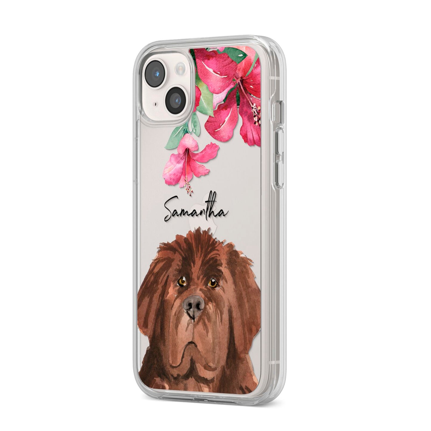Personalised Newfoundland iPhone 14 Plus Clear Tough Case Starlight Angled Image