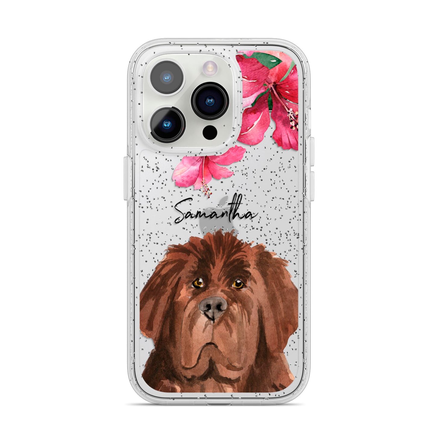 Personalised Newfoundland iPhone 14 Pro Glitter Tough Case Silver