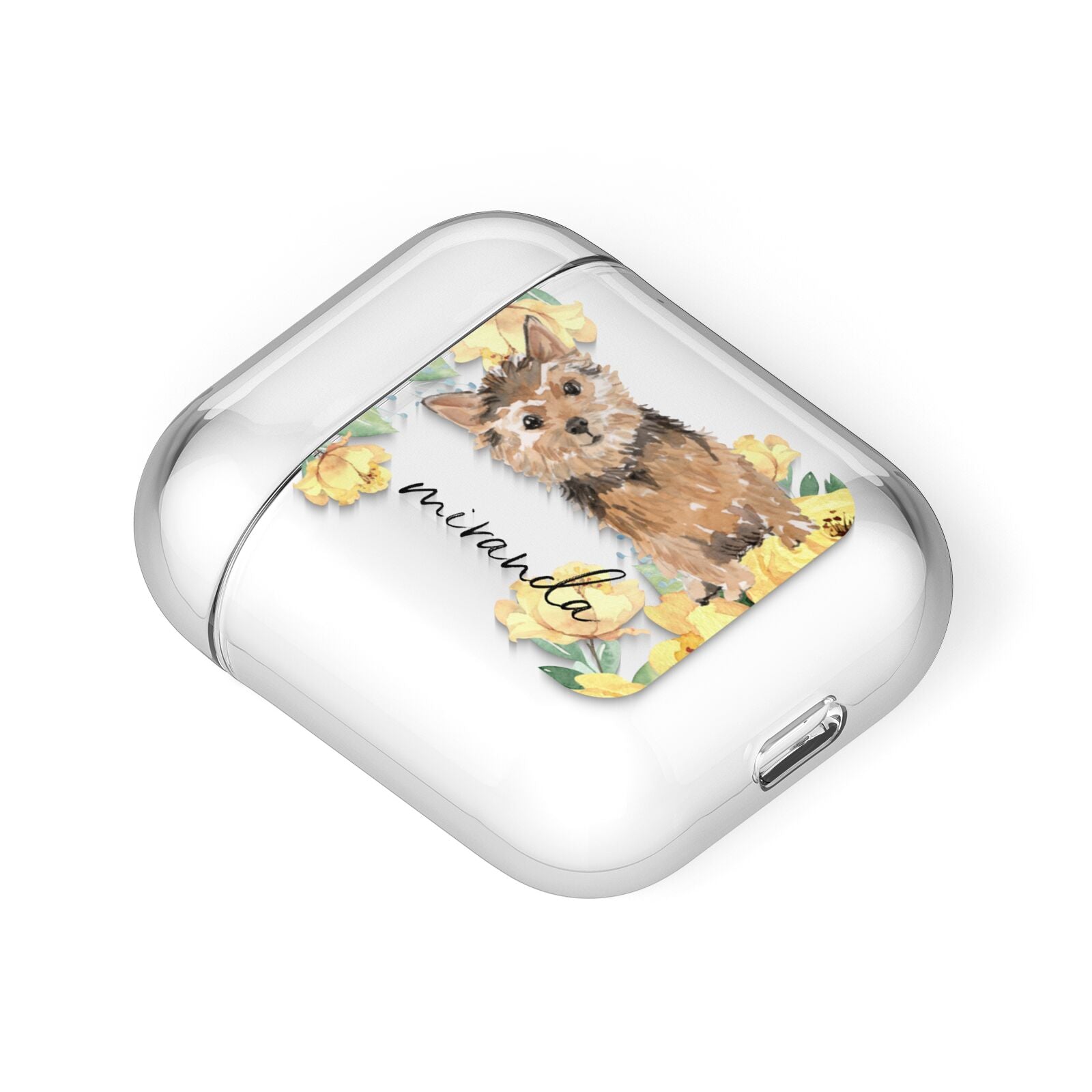 Personalised Norwich Terrier AirPods Case Laid Flat