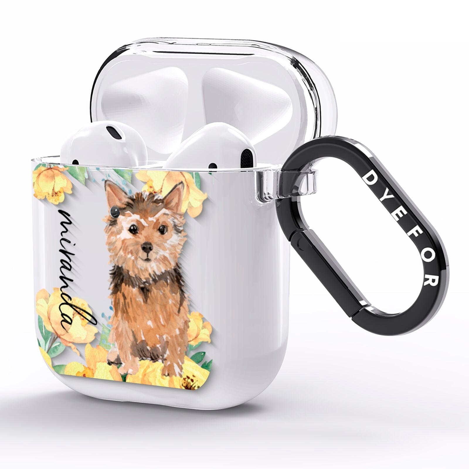 Personalised Norwich Terrier AirPods Clear Case Side Image