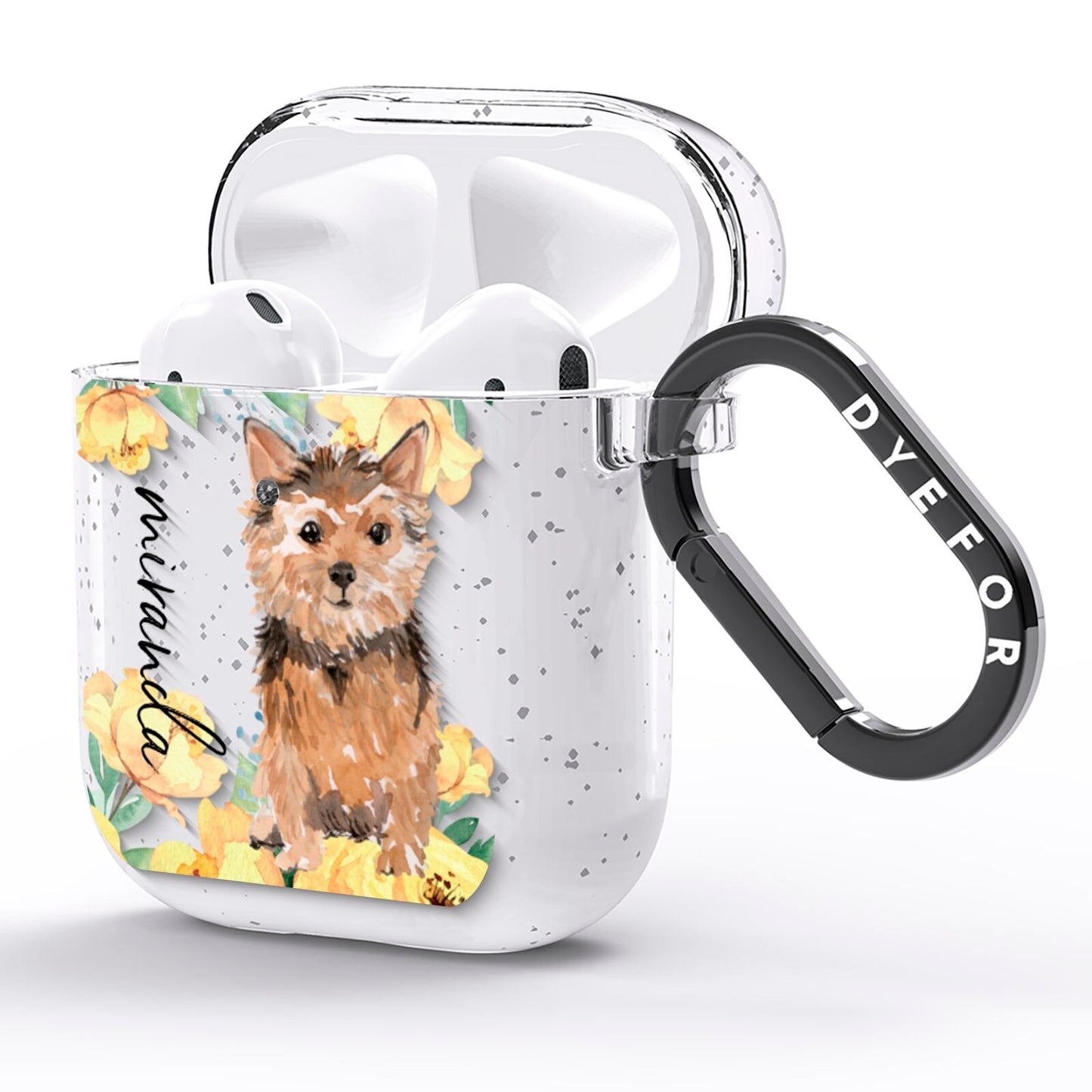 Personalised Norwich Terrier AirPods Glitter Case Side Image