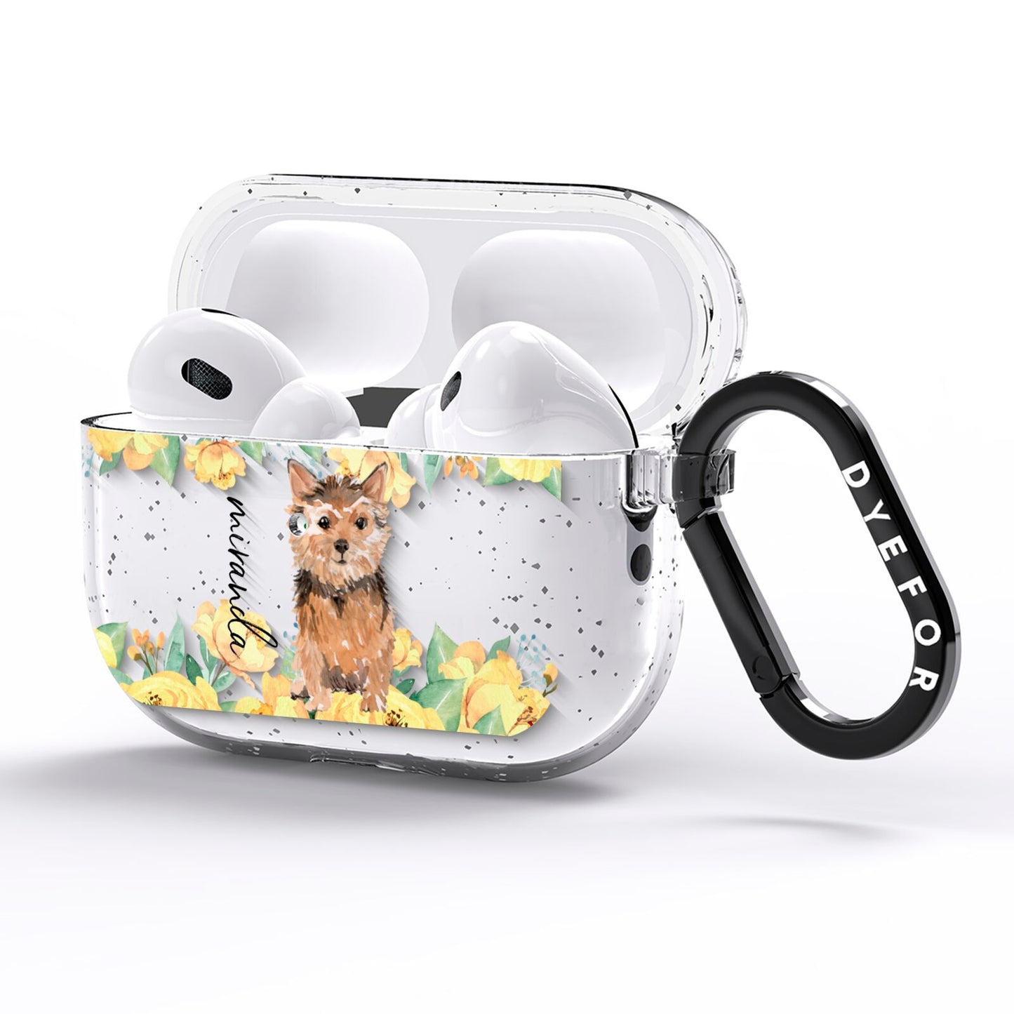 Personalised Norwich Terrier AirPods Pro Glitter Case Side Image