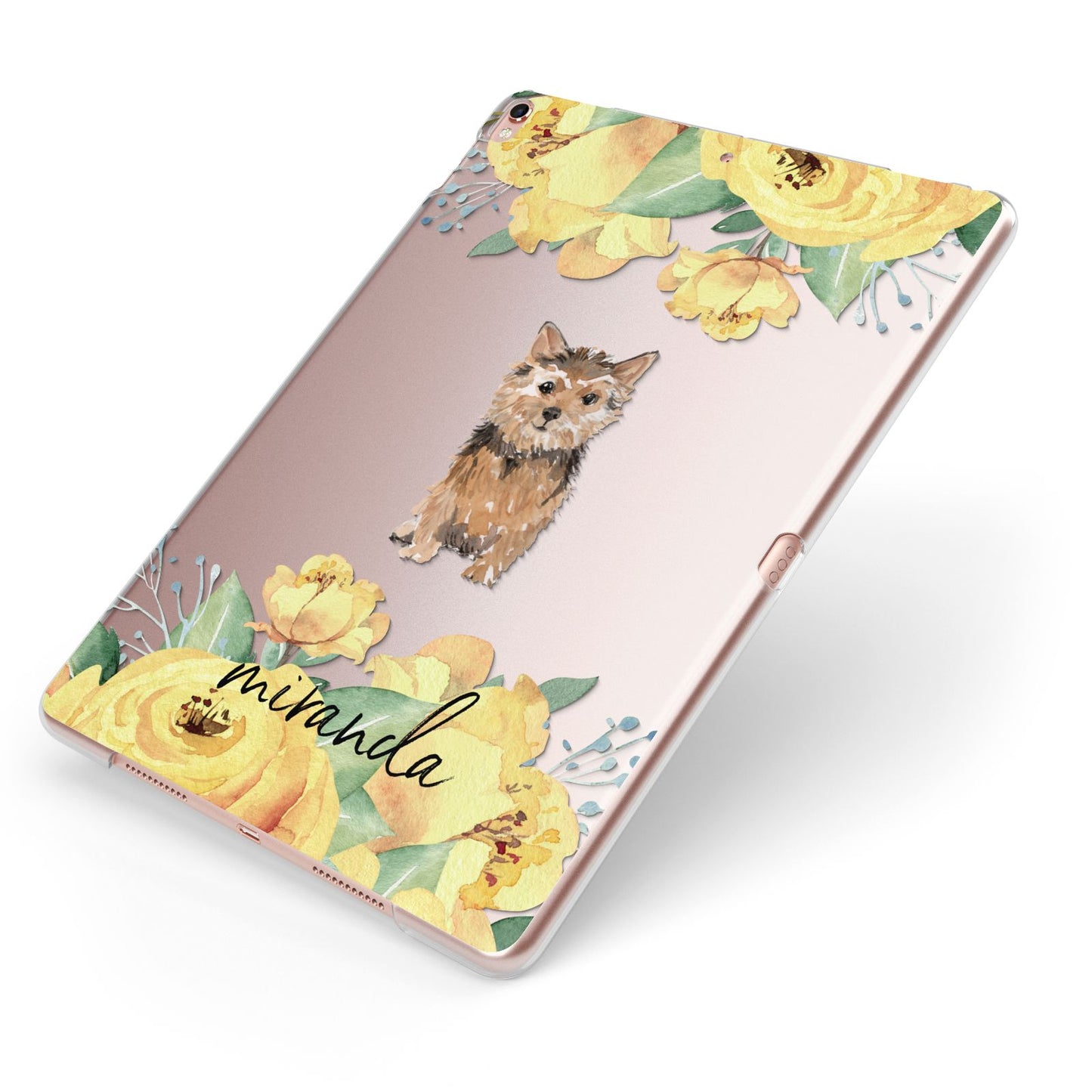 Personalised Norwich Terrier Apple iPad Case on Rose Gold iPad Side View