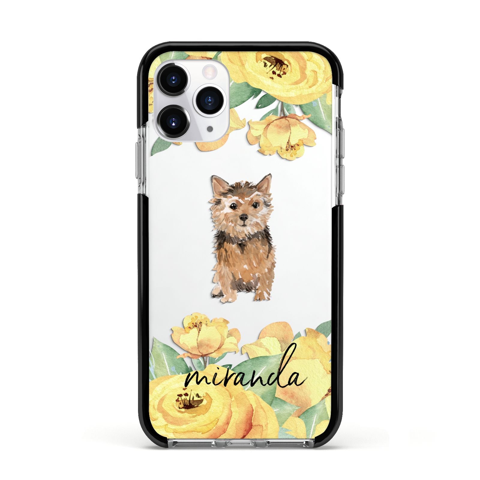 Personalised Norwich Terrier Apple iPhone 11 Pro in Silver with Black Impact Case