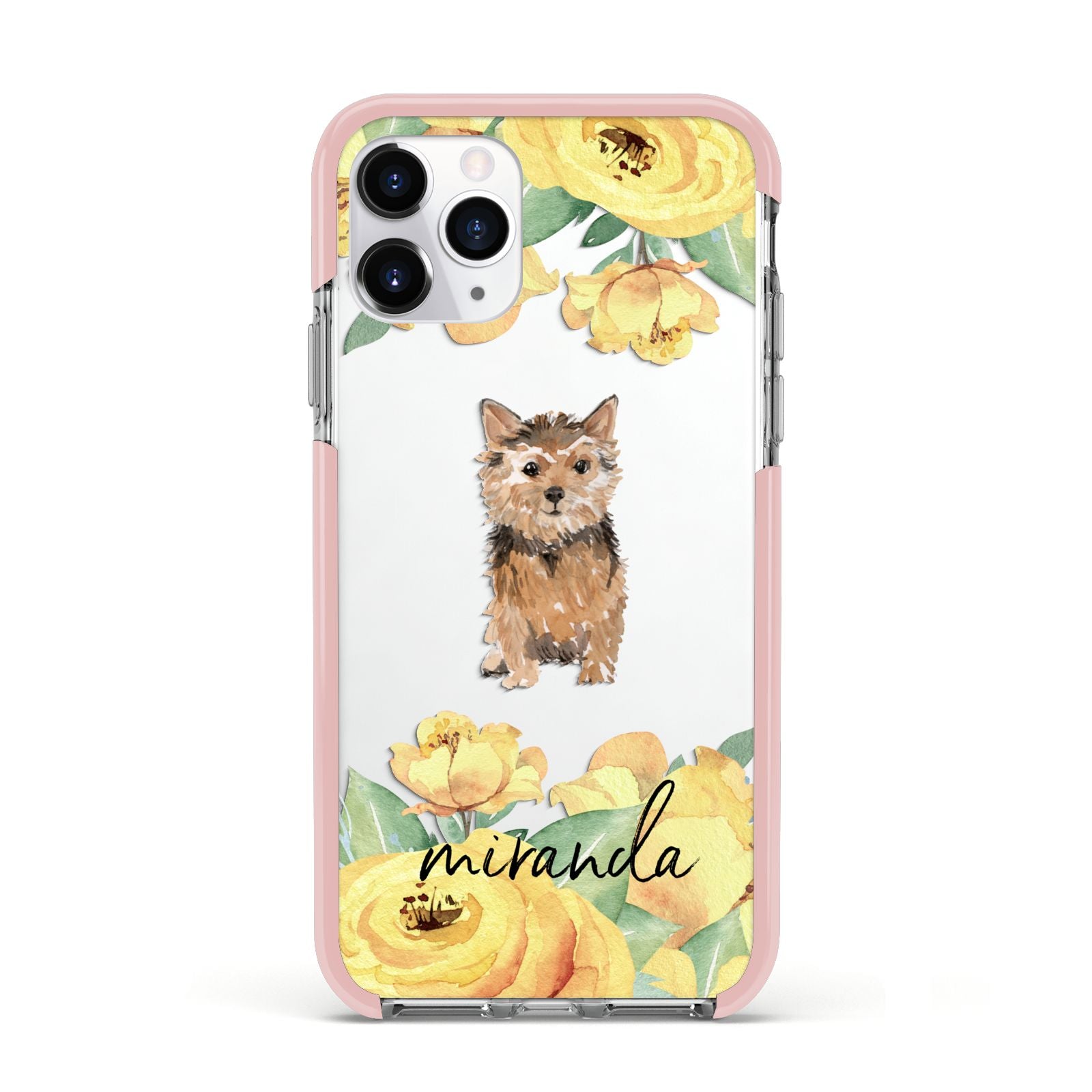Personalised Norwich Terrier Apple iPhone 11 Pro in Silver with Pink Impact Case