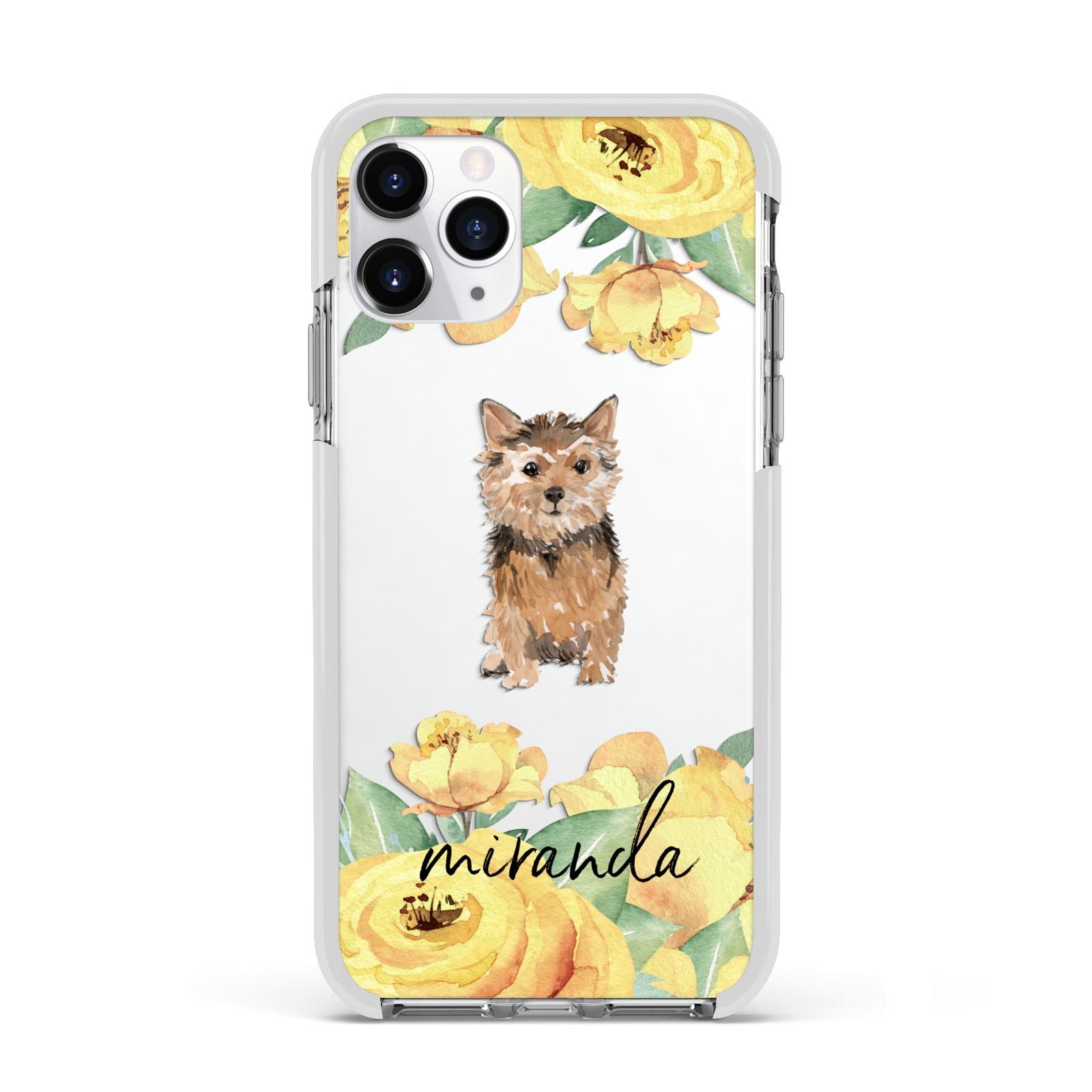 Personalised Norwich Terrier Apple iPhone 11 Pro in Silver with White Impact Case