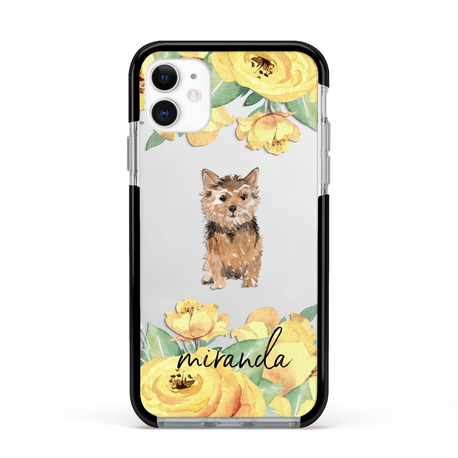 Personalised Norwich Terrier Apple iPhone 11 in White with Black Impact Case
