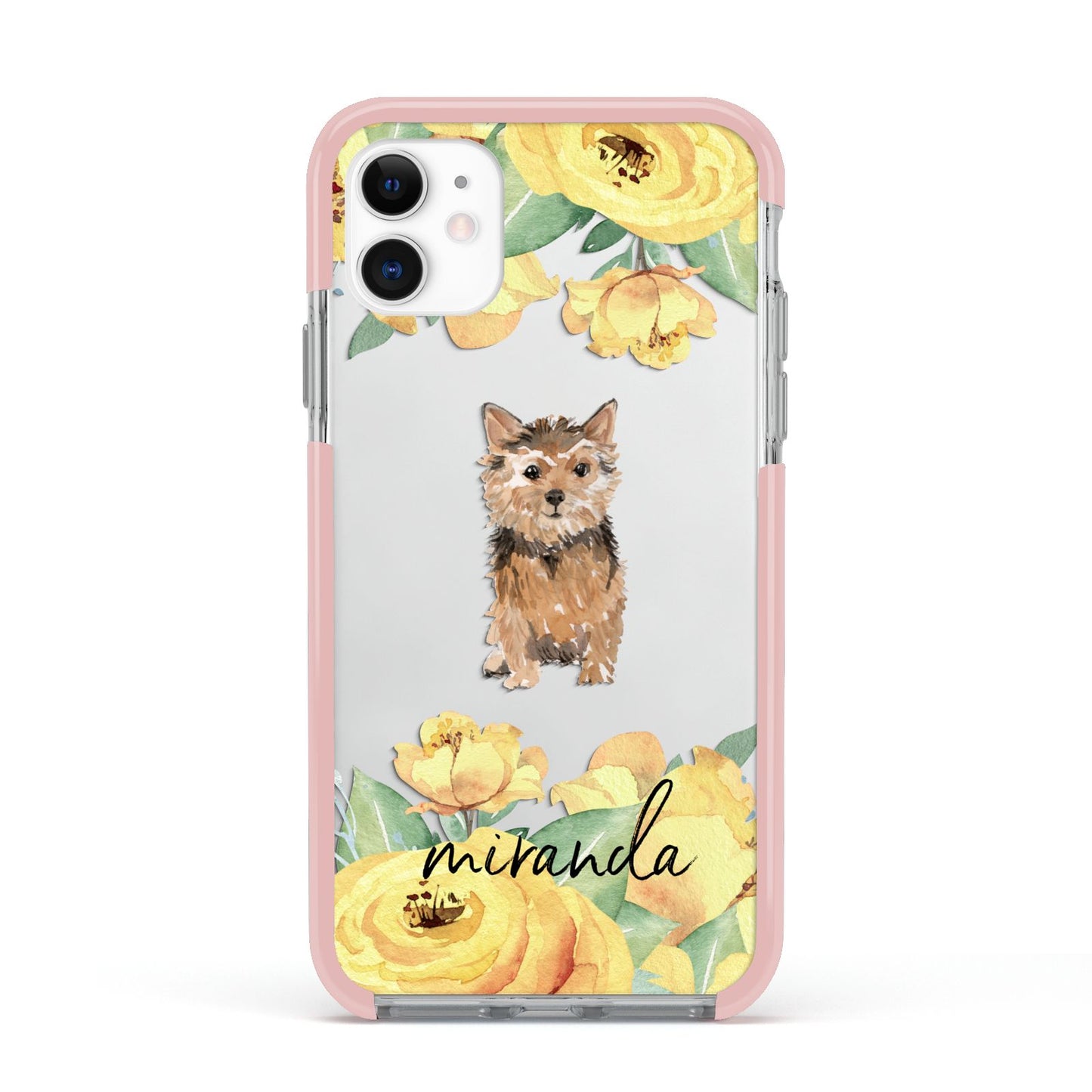 Personalised Norwich Terrier Apple iPhone 11 in White with Pink Impact Case
