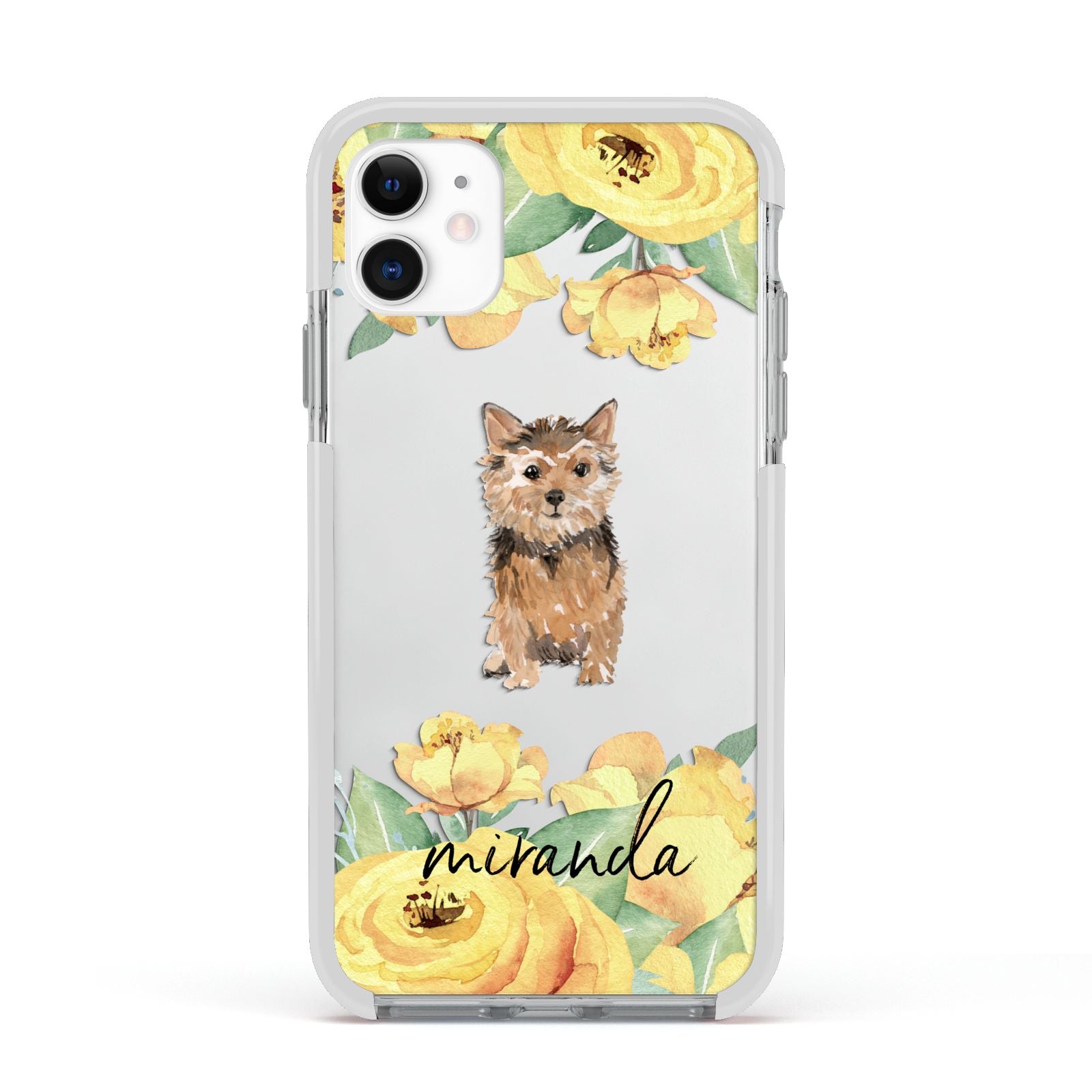 Personalised Norwich Terrier Apple iPhone 11 in White with White Impact Case