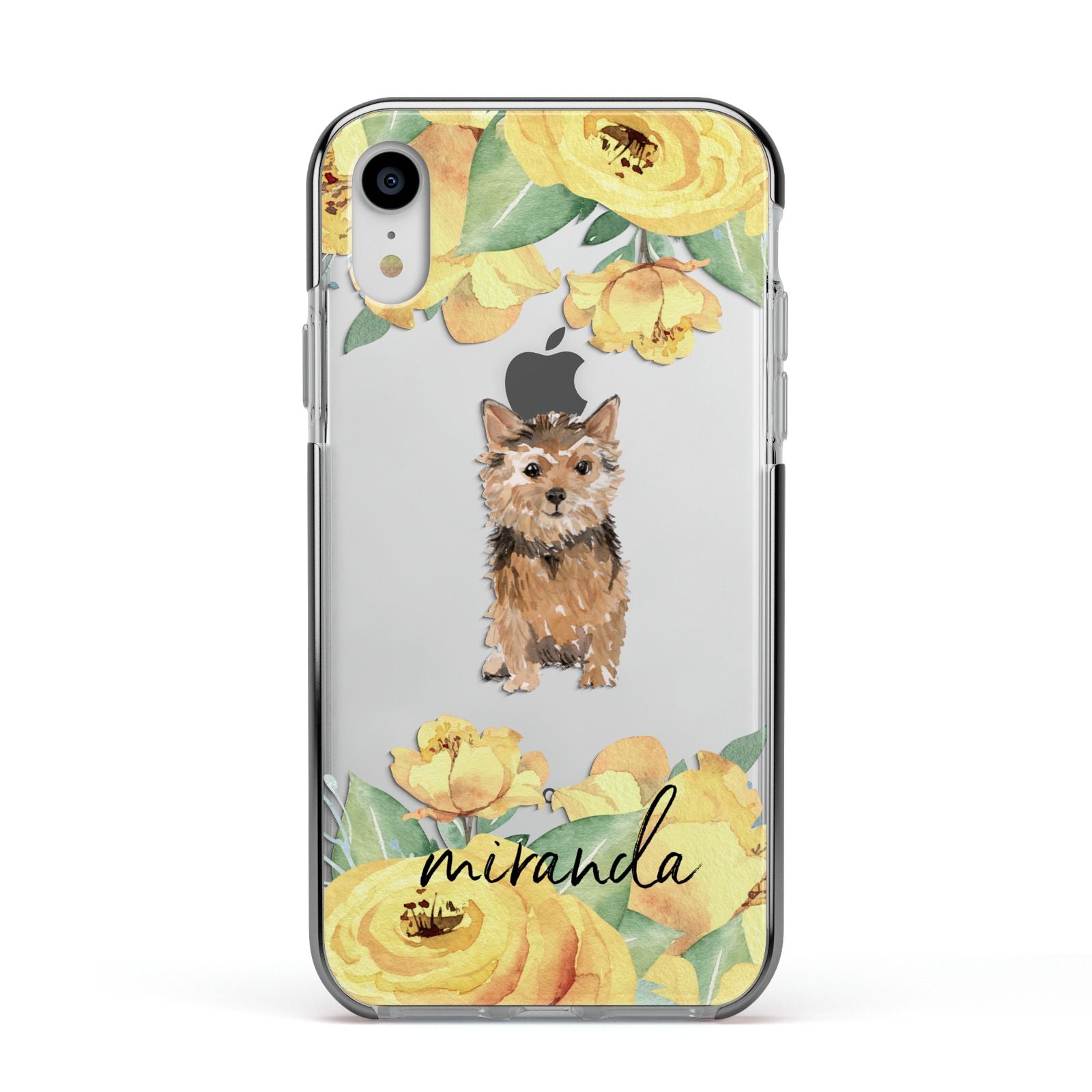 Personalised Norwich Terrier Apple iPhone XR Impact Case Black Edge on Silver Phone