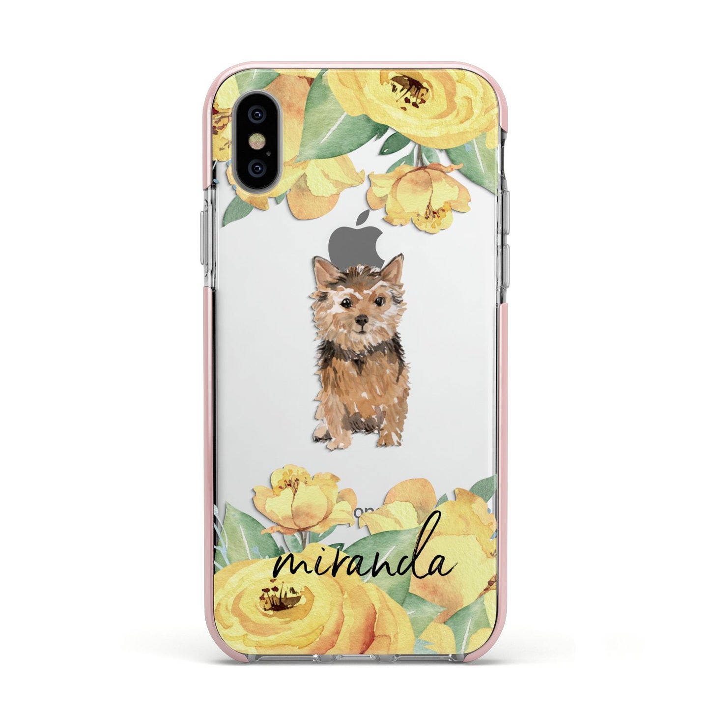 Personalised Norwich Terrier Apple iPhone Xs Impact Case Pink Edge on Silver Phone