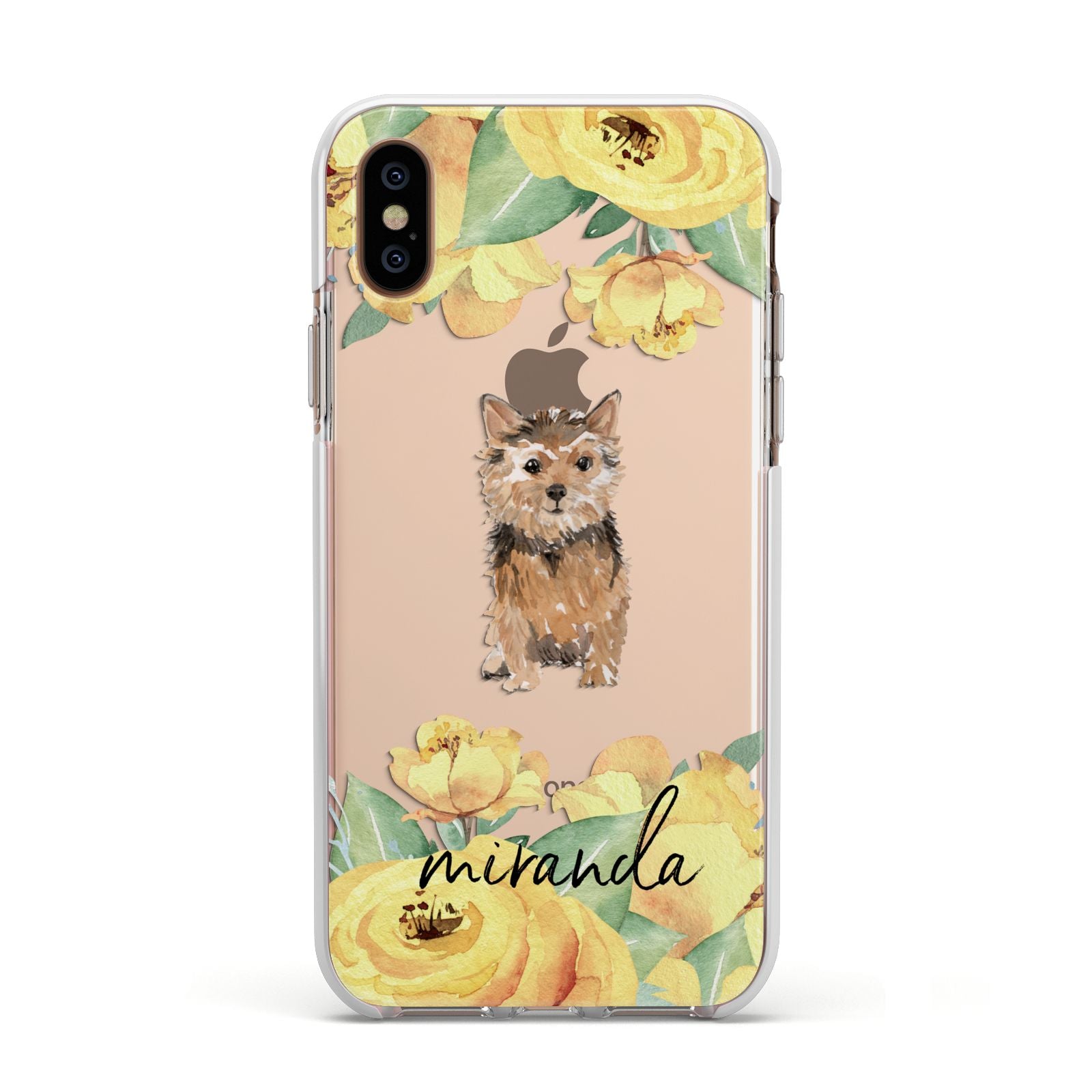Personalised Norwich Terrier Apple iPhone Xs Impact Case White Edge on Gold Phone