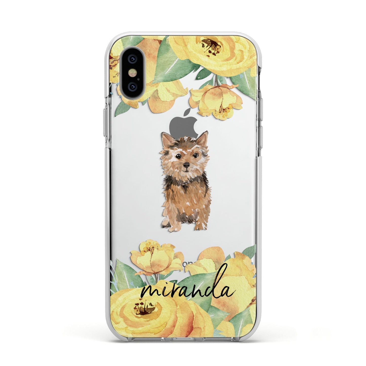 Personalised Norwich Terrier Apple iPhone Xs Impact Case White Edge on Silver Phone
