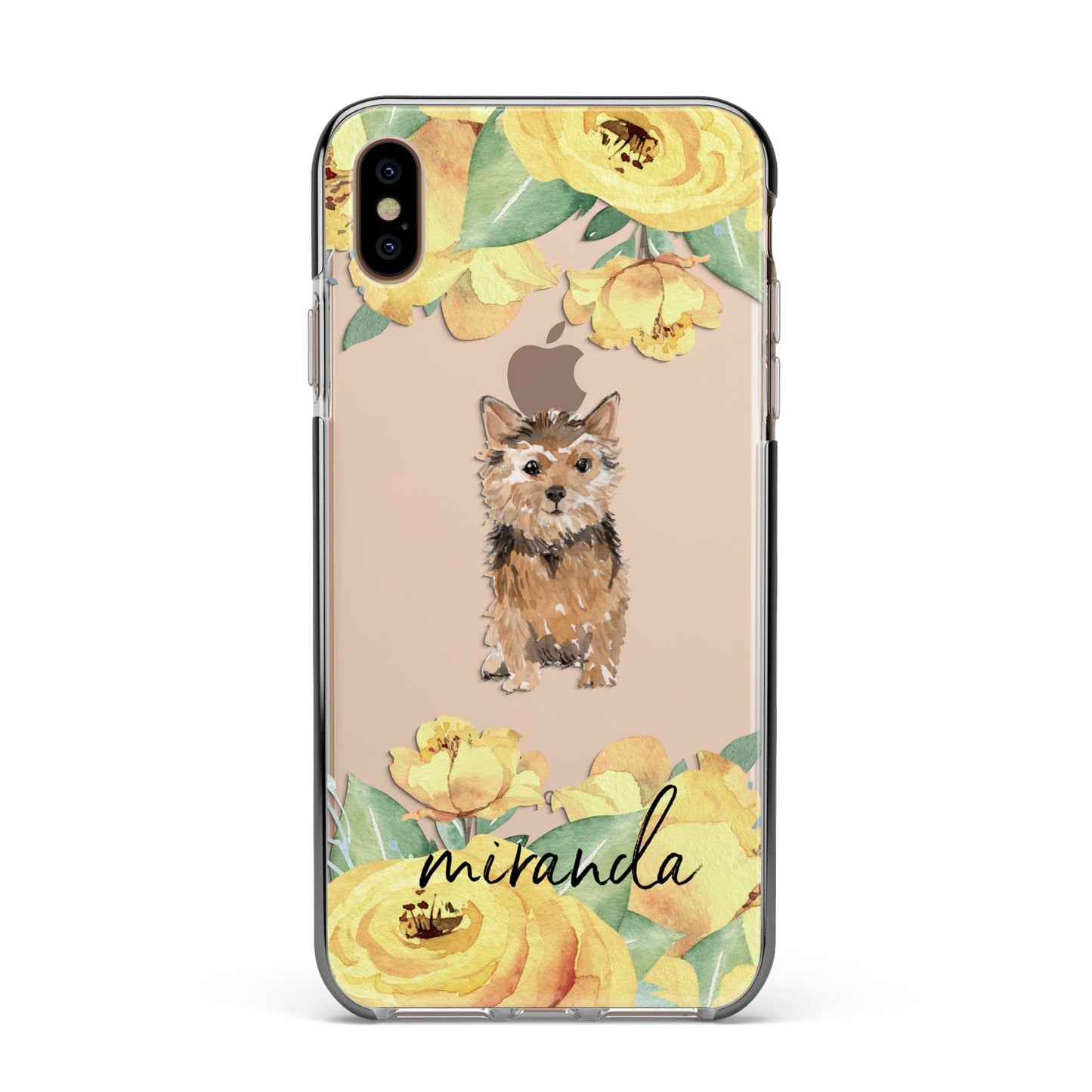 Personalised Norwich Terrier Apple iPhone Xs Max Impact Case Black Edge on Gold Phone