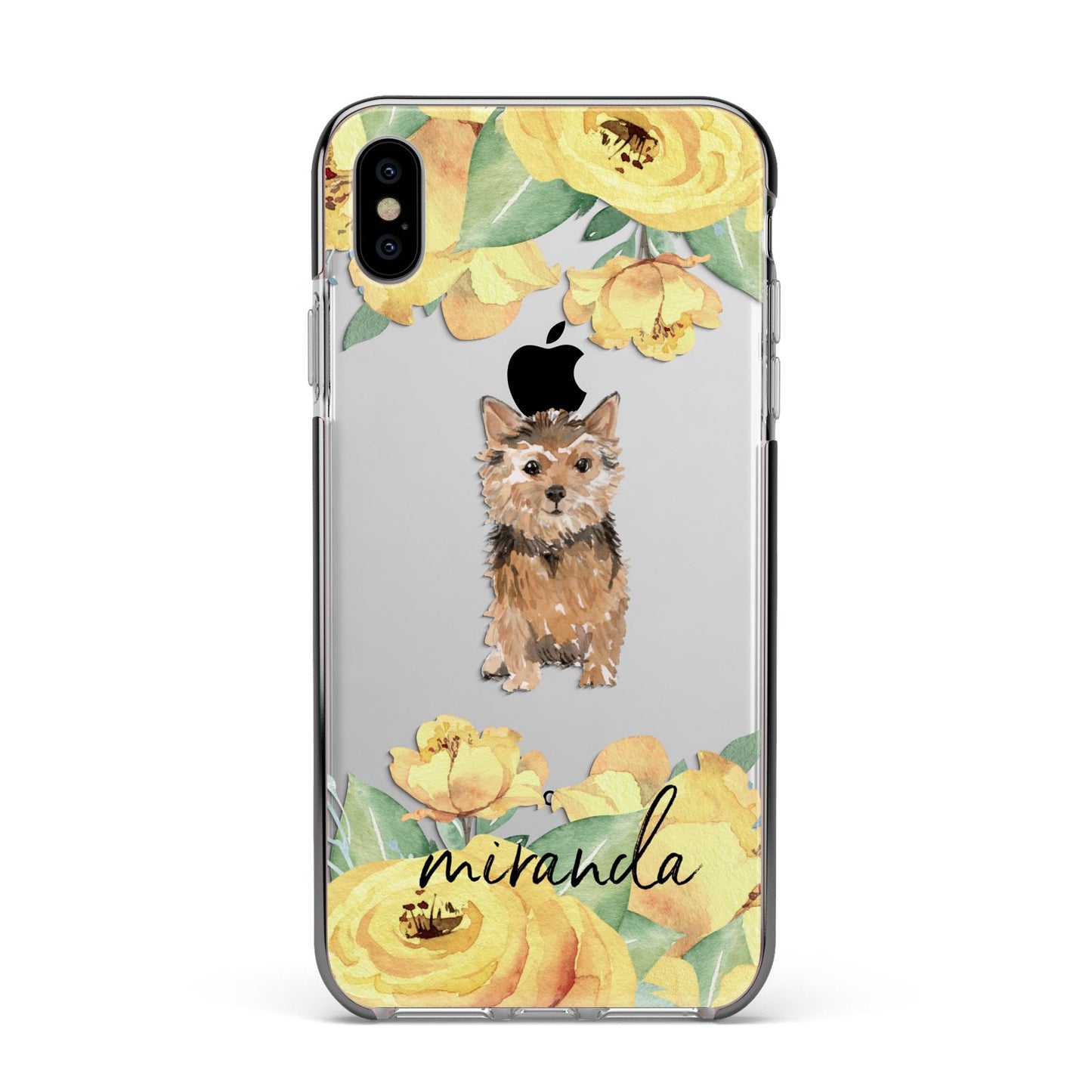 Personalised Norwich Terrier Apple iPhone Xs Max Impact Case Black Edge on Silver Phone