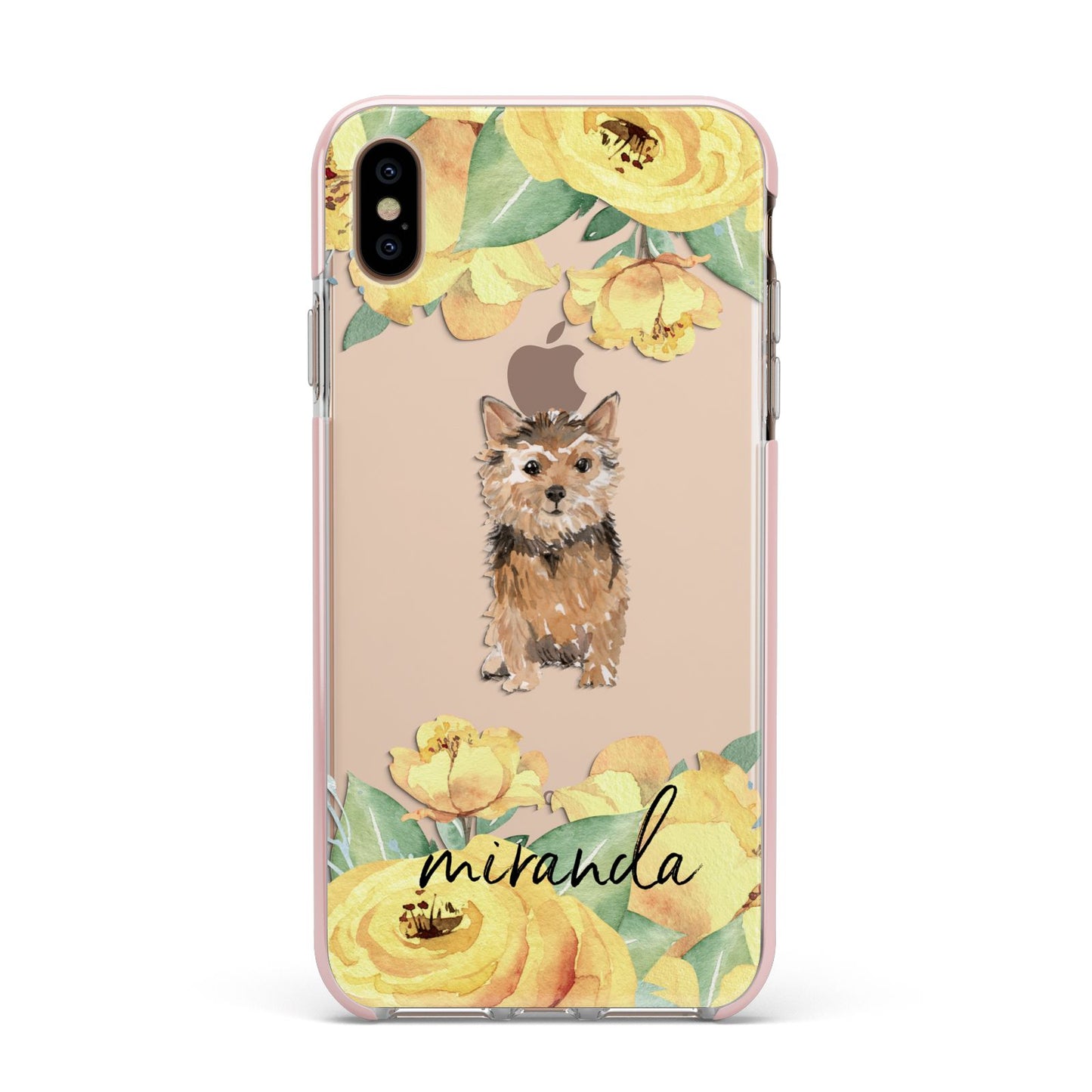 Personalised Norwich Terrier Apple iPhone Xs Max Impact Case Pink Edge on Gold Phone