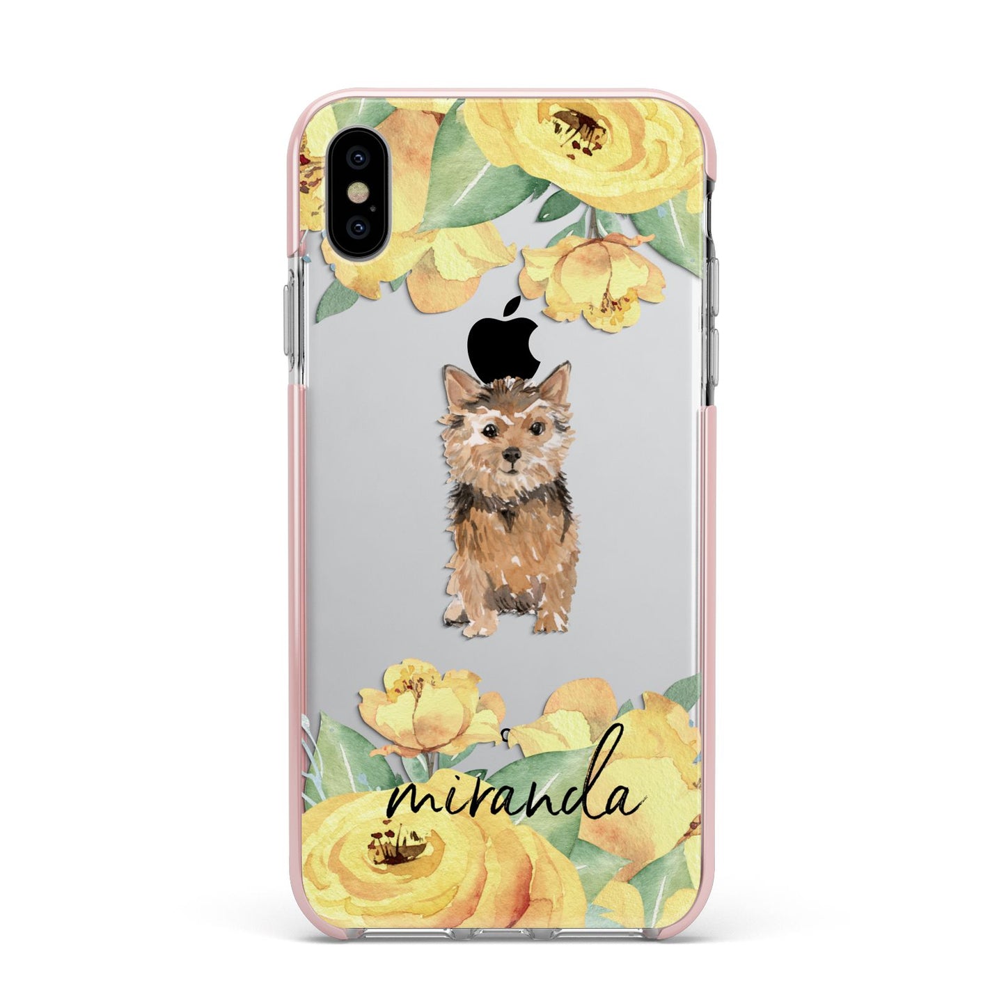 Personalised Norwich Terrier Apple iPhone Xs Max Impact Case Pink Edge on Silver Phone