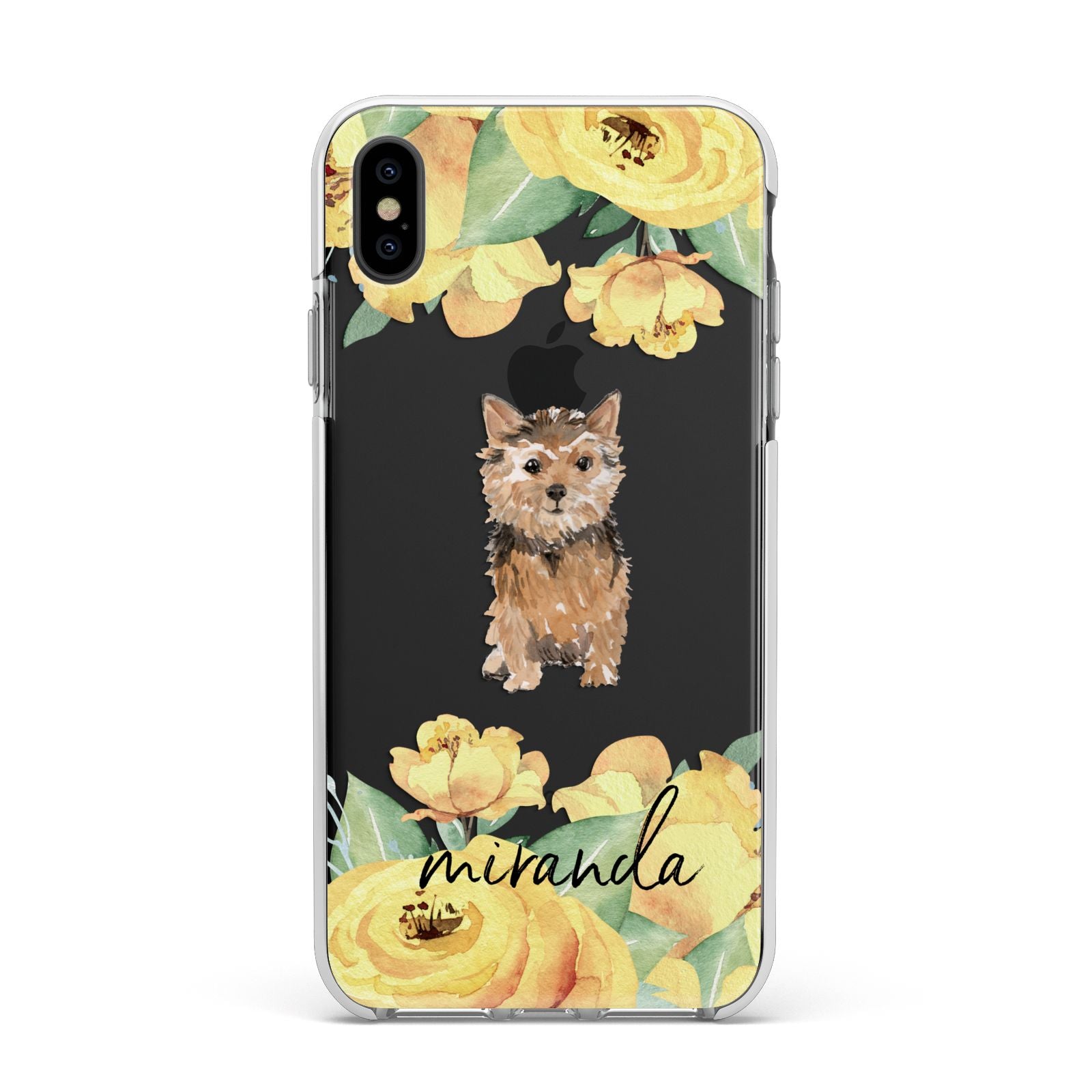 Personalised Norwich Terrier Apple iPhone Xs Max Impact Case White Edge on Black Phone