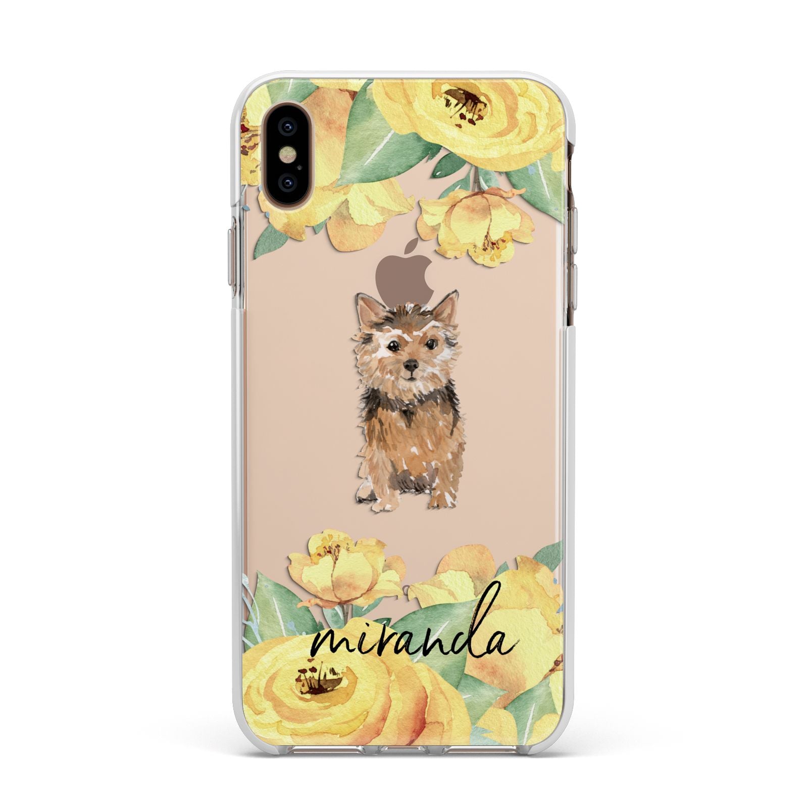 Personalised Norwich Terrier Apple iPhone Xs Max Impact Case White Edge on Gold Phone