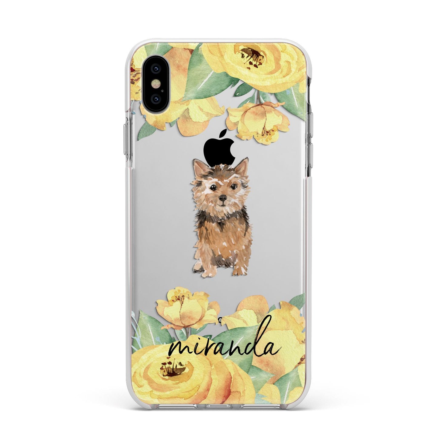 Personalised Norwich Terrier Apple iPhone Xs Max Impact Case White Edge on Silver Phone