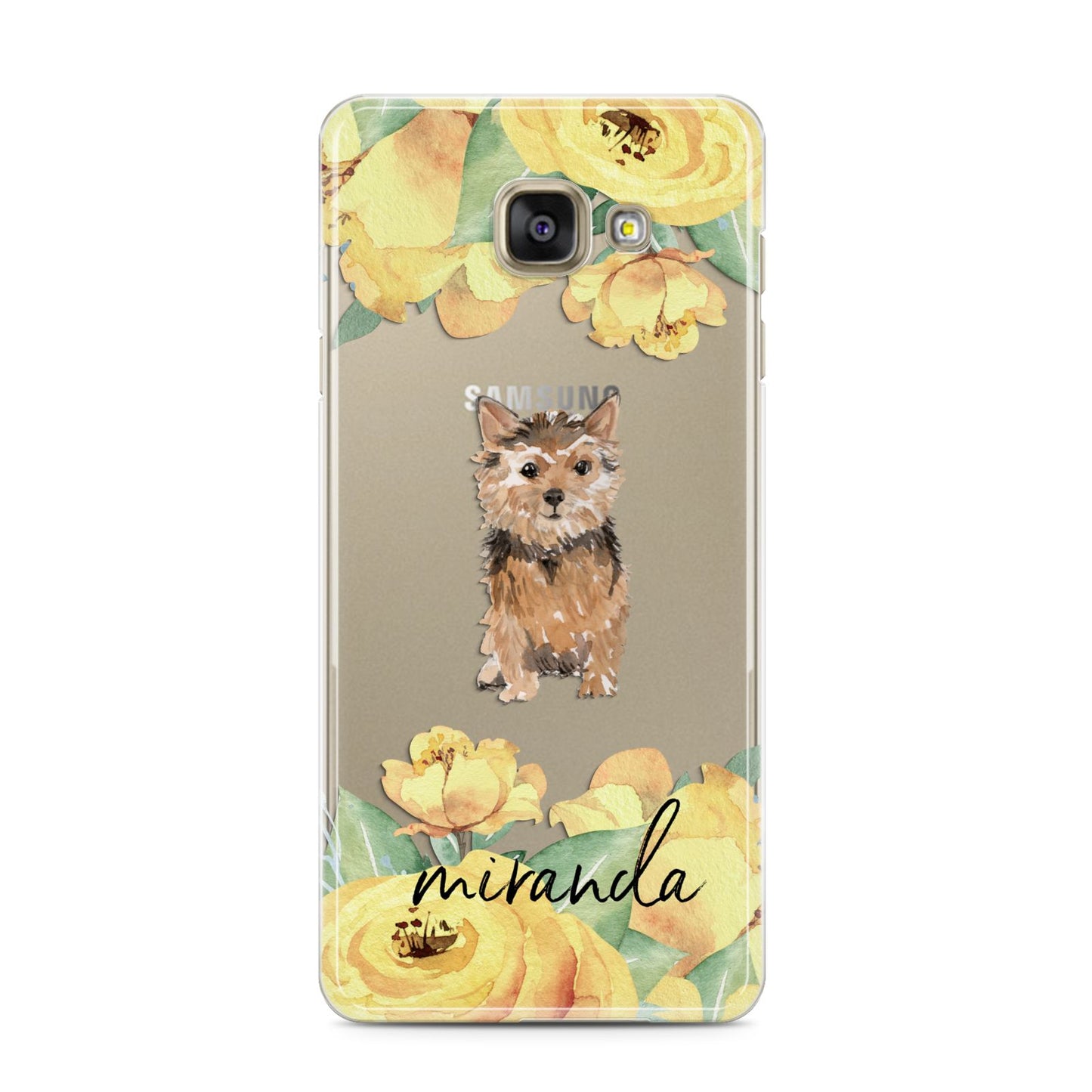 Personalised Norwich Terrier Samsung Galaxy A3 2016 Case on gold phone