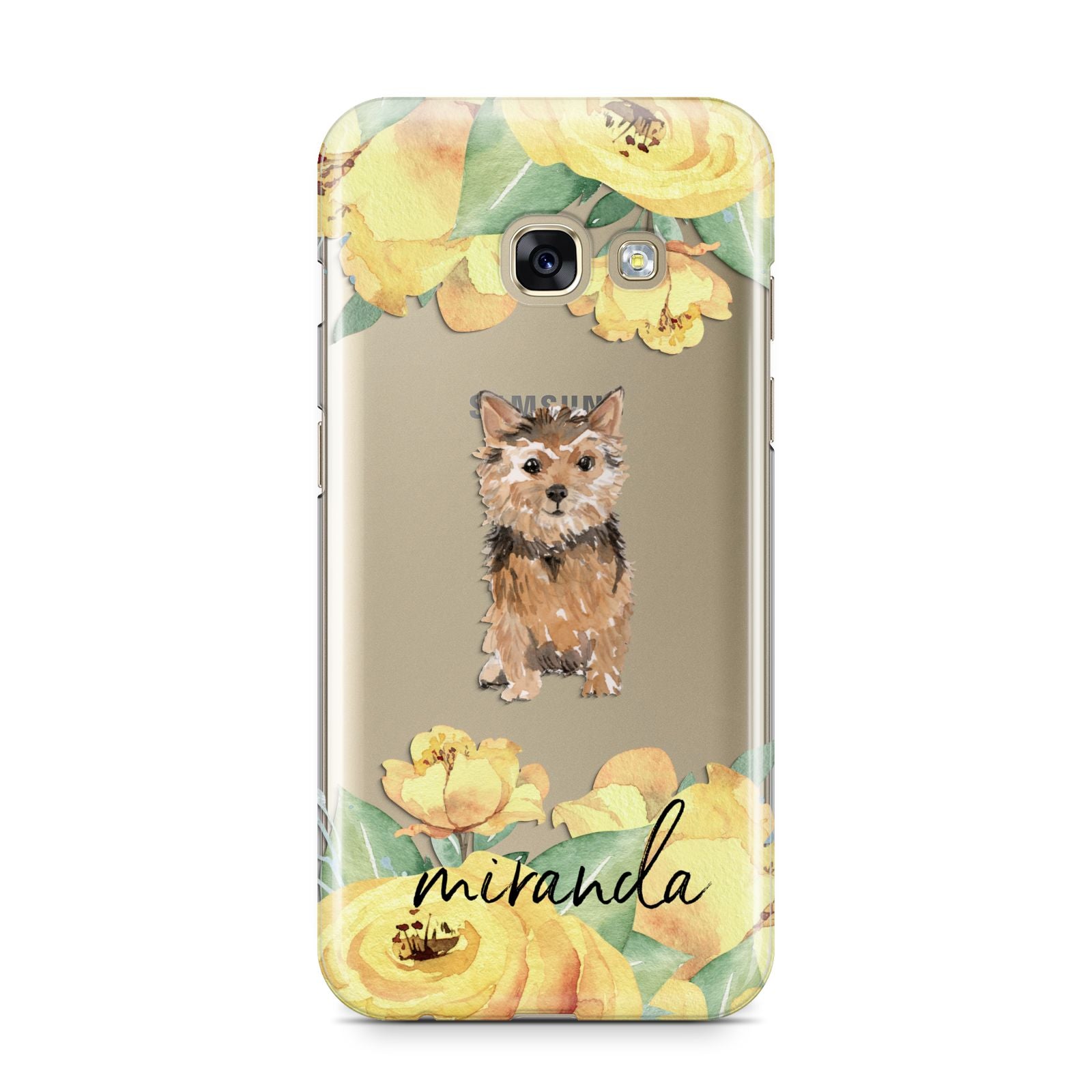 Personalised Norwich Terrier Samsung Galaxy A3 2017 Case on gold phone