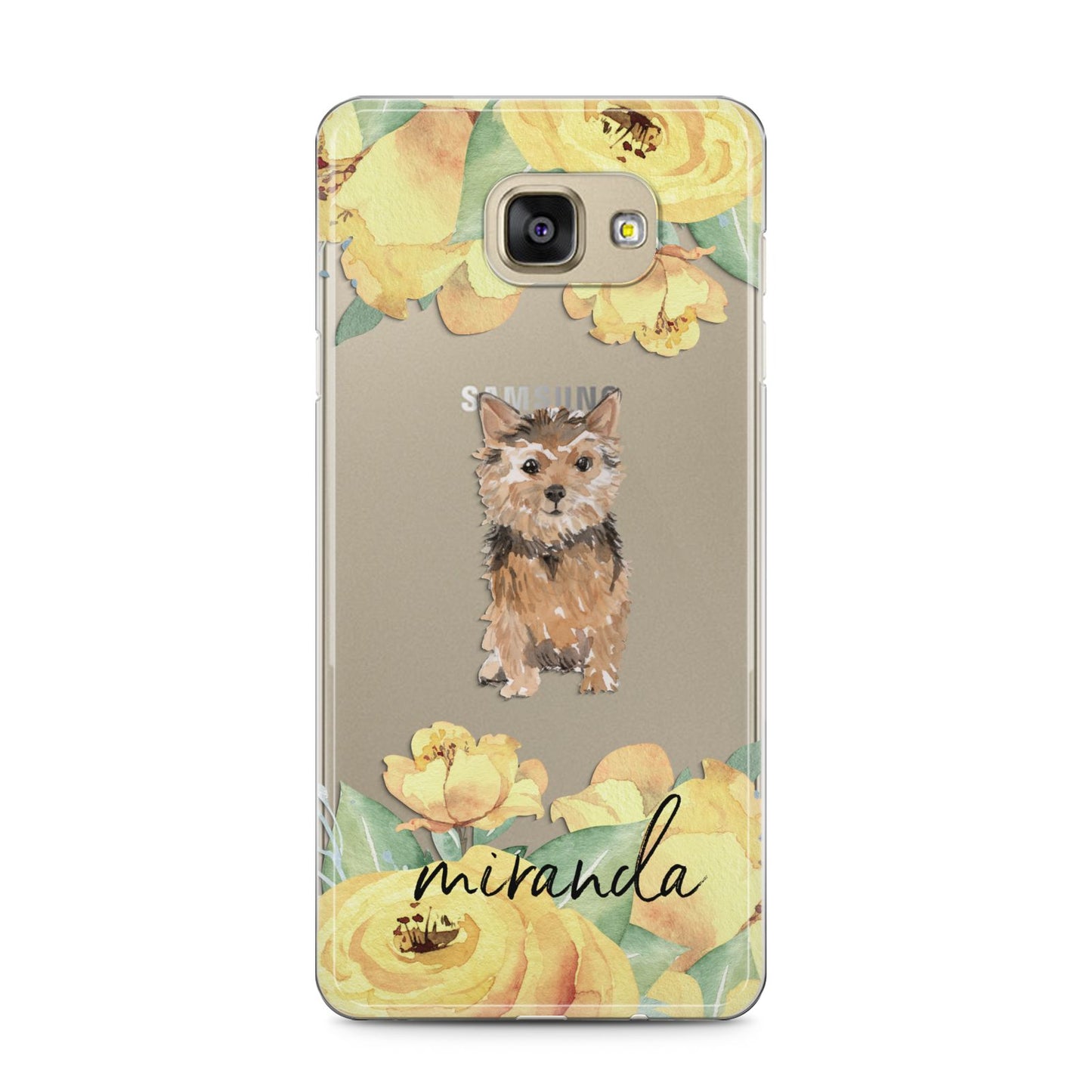 Personalised Norwich Terrier Samsung Galaxy A5 2016 Case on gold phone