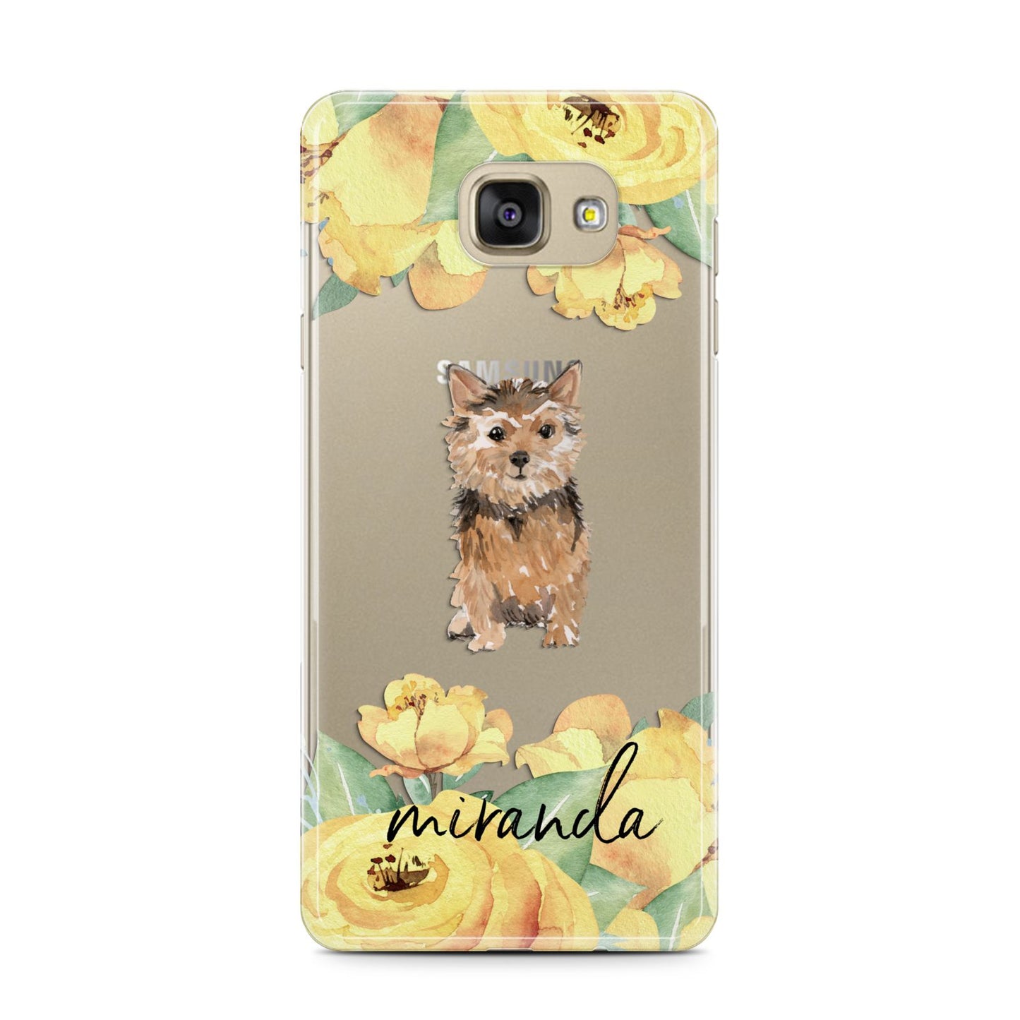 Personalised Norwich Terrier Samsung Galaxy A7 2016 Case on gold phone