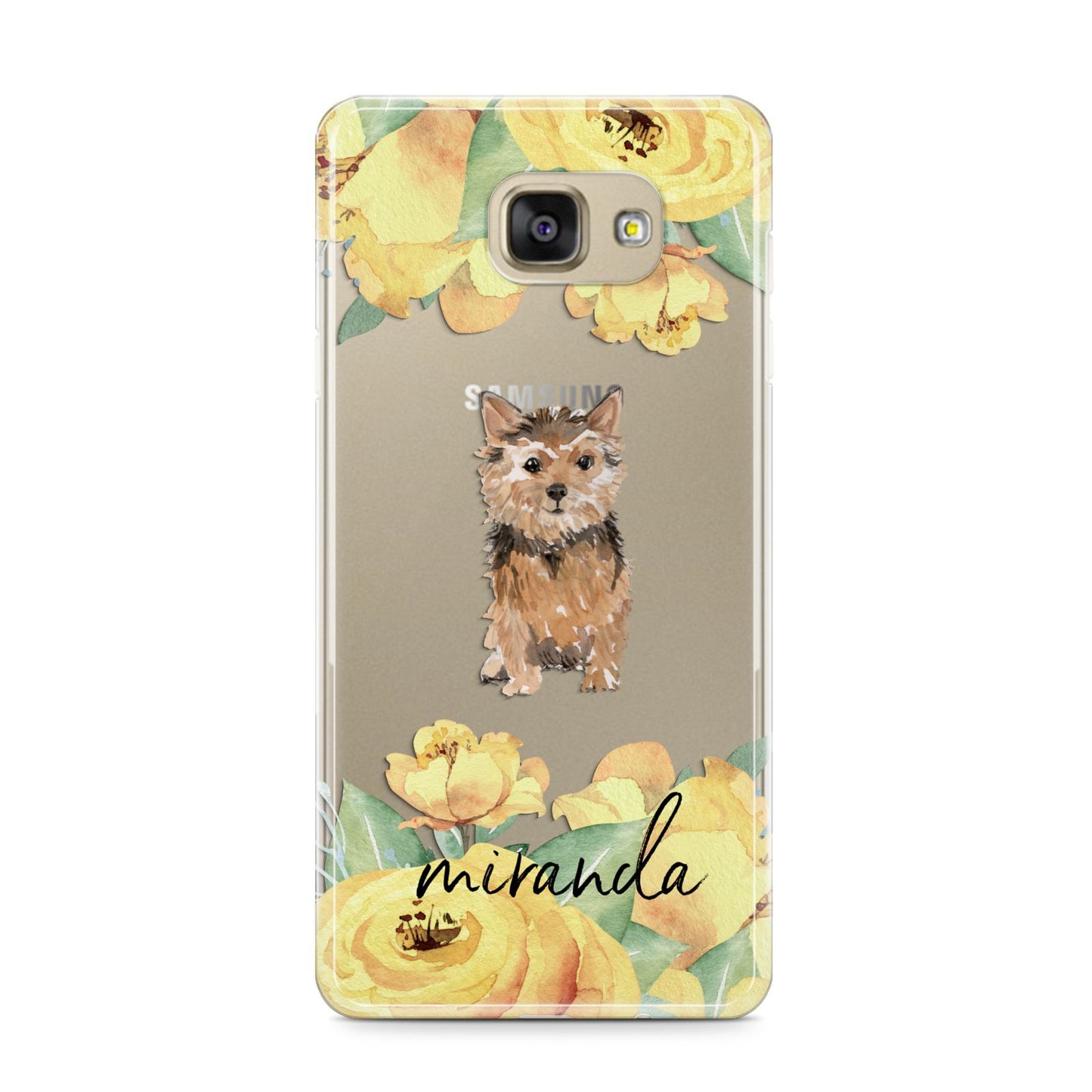 Personalised Norwich Terrier Samsung Galaxy A9 2016 Case on gold phone