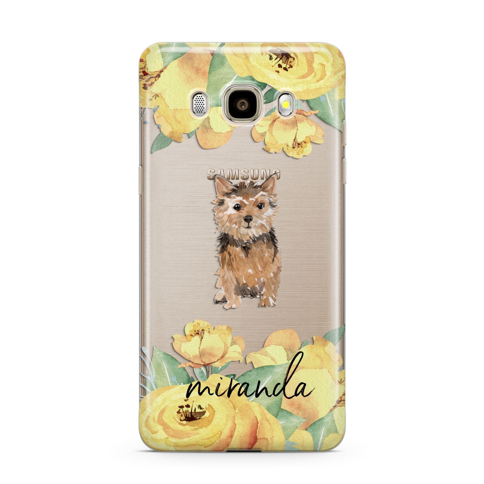 Personalised Norwich Terrier Samsung Galaxy J7 2016 Case on gold phone