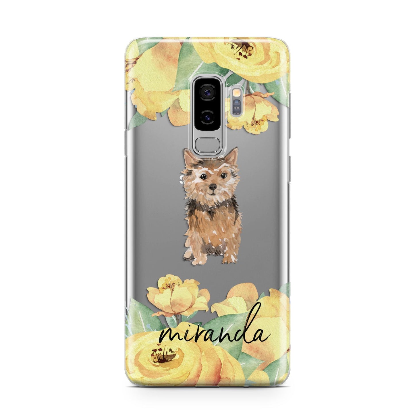 Personalised Norwich Terrier Samsung Galaxy S9 Plus Case on Silver phone
