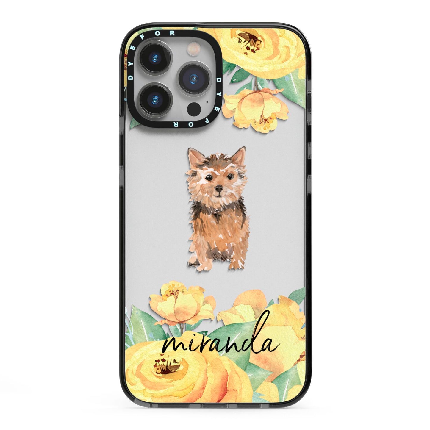 Personalised Norwich Terrier iPhone 13 Pro Max Black Impact Case on Silver phone