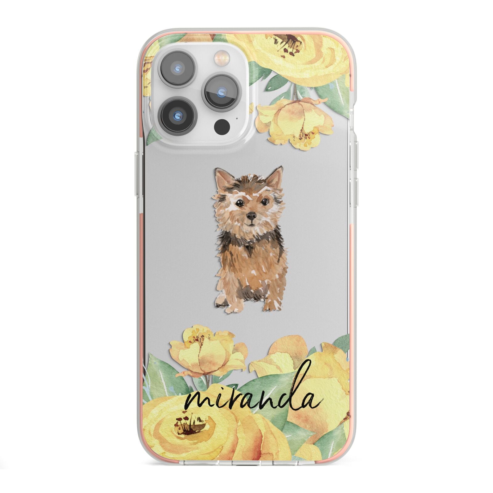Personalised Norwich Terrier iPhone 13 Pro Max TPU Impact Case with Pink Edges