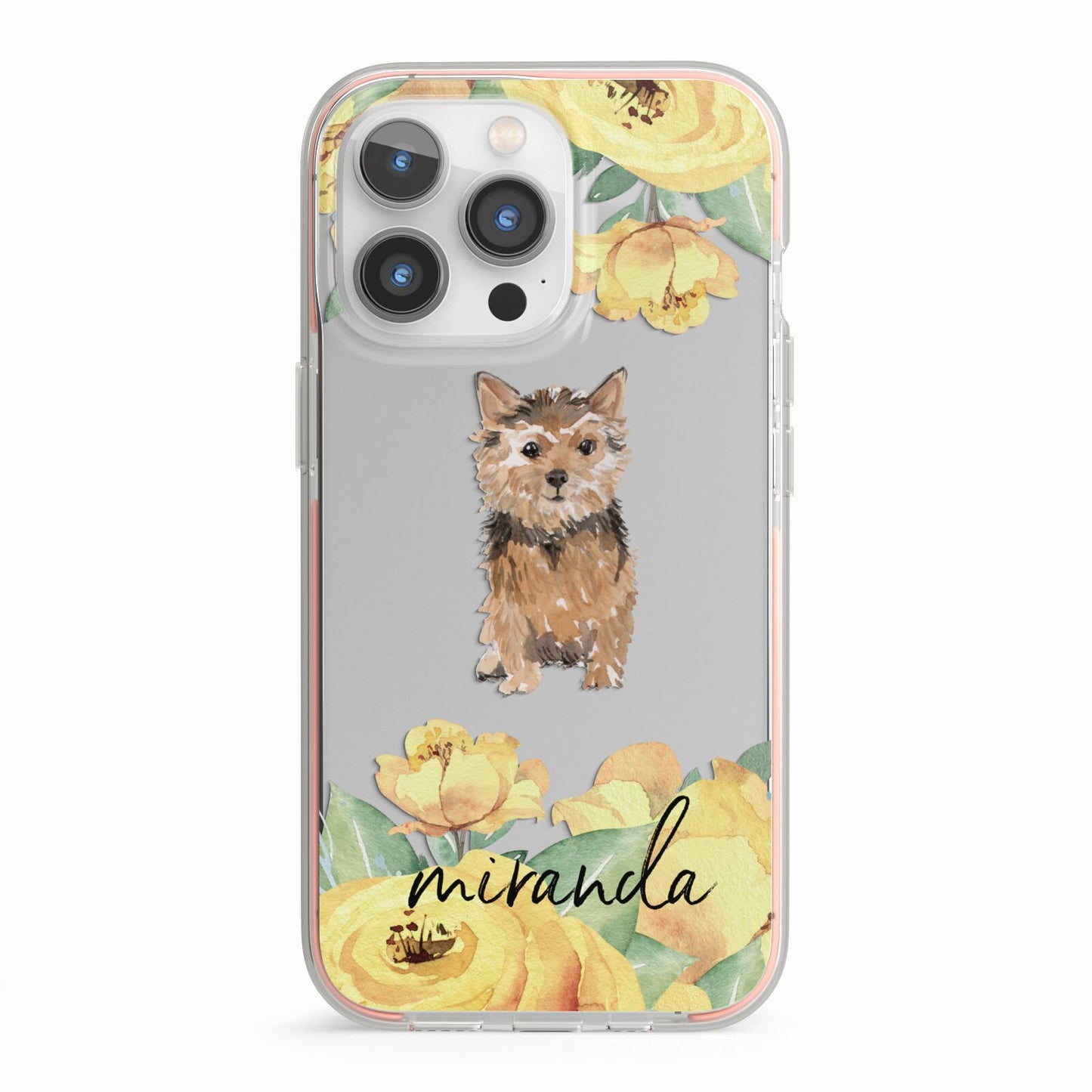 Personalised Norwich Terrier iPhone 13 Pro TPU Impact Case with Pink Edges
