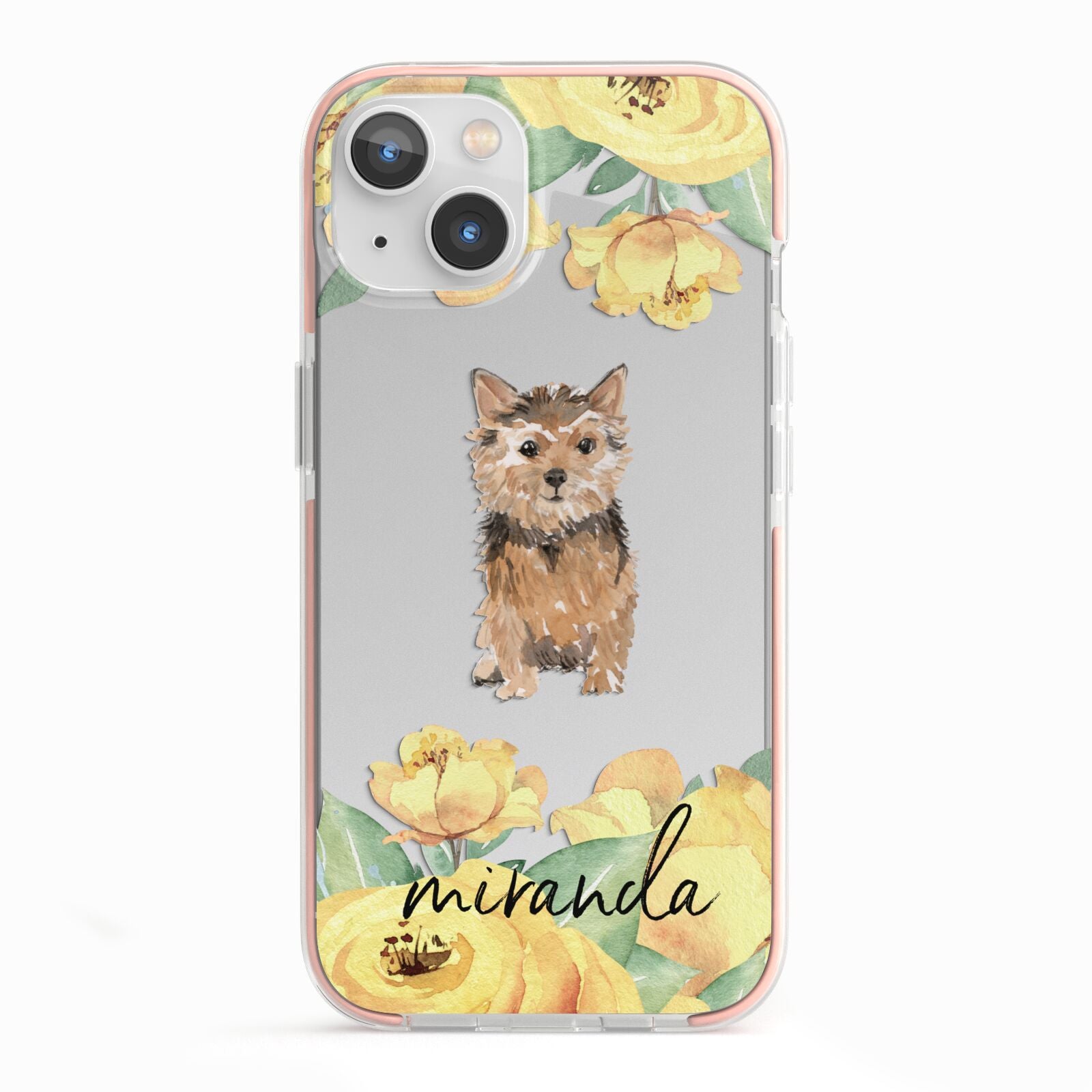 Personalised Norwich Terrier iPhone 13 TPU Impact Case with Pink Edges