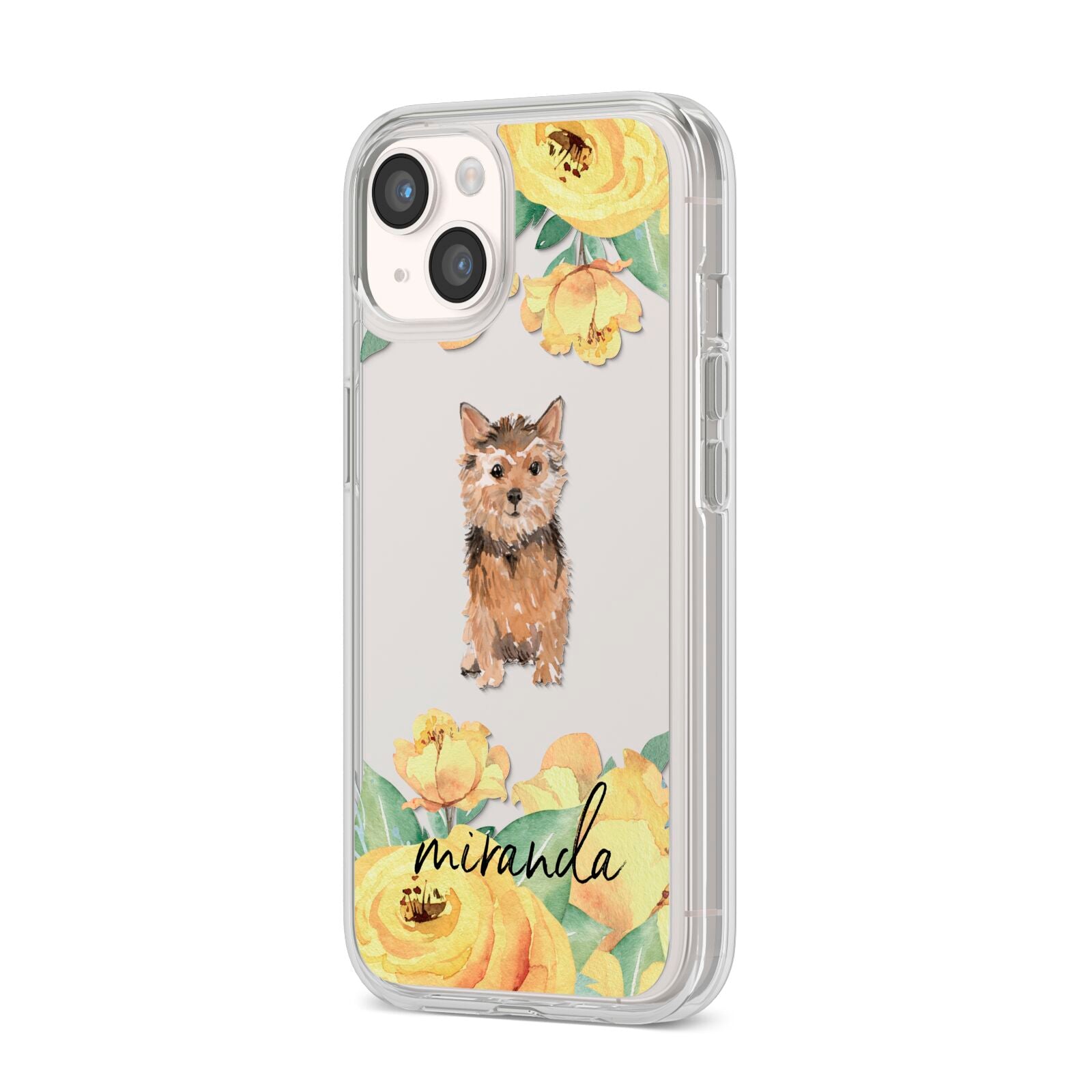 Personalised Norwich Terrier iPhone 14 Clear Tough Case Starlight Angled Image